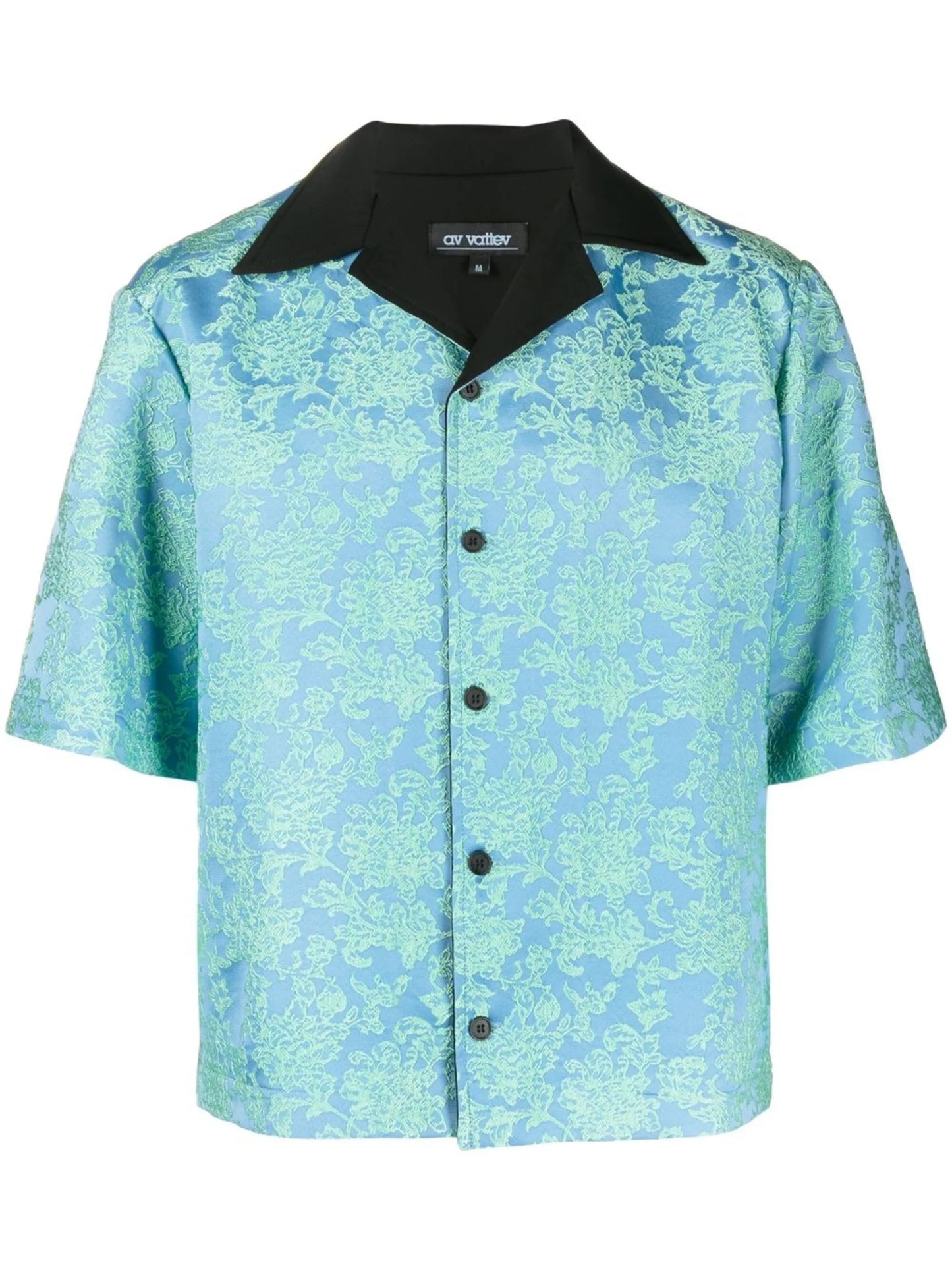 floral-jacquard camp collar shirt