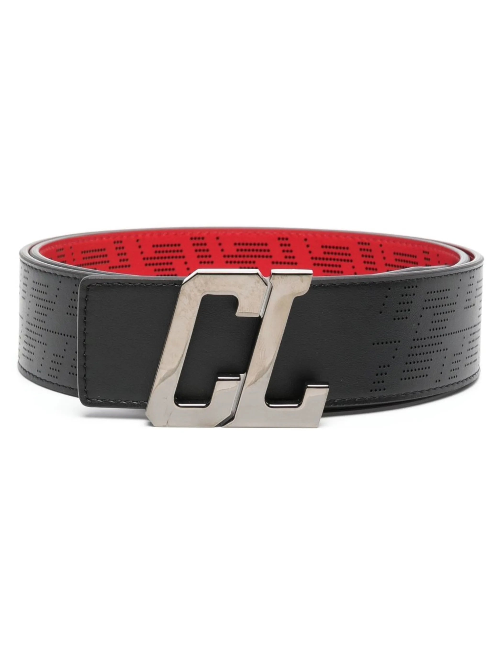 monogram-buckle leather belt