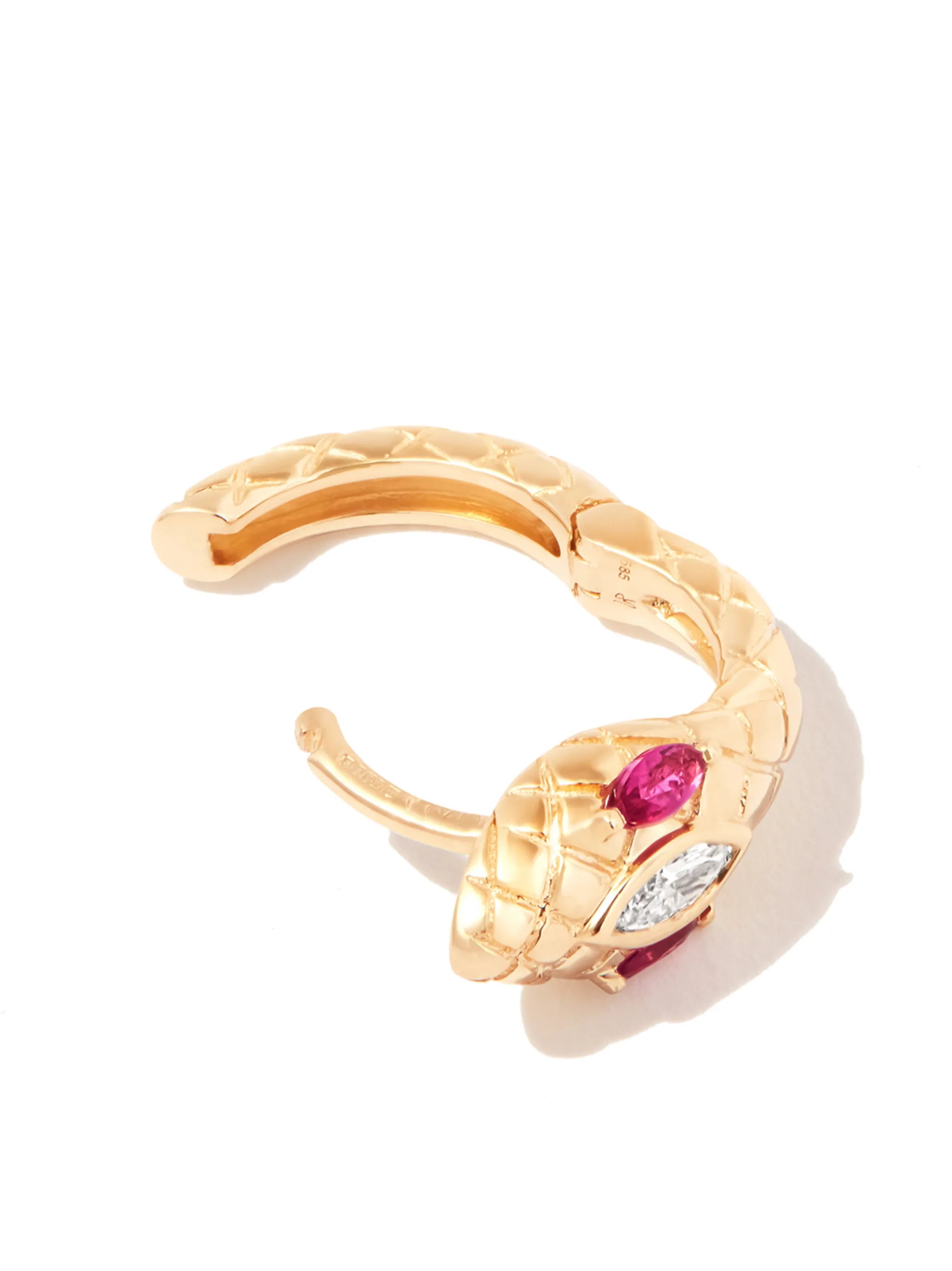 14kt rose gold Head Snake diamond and ruby earring