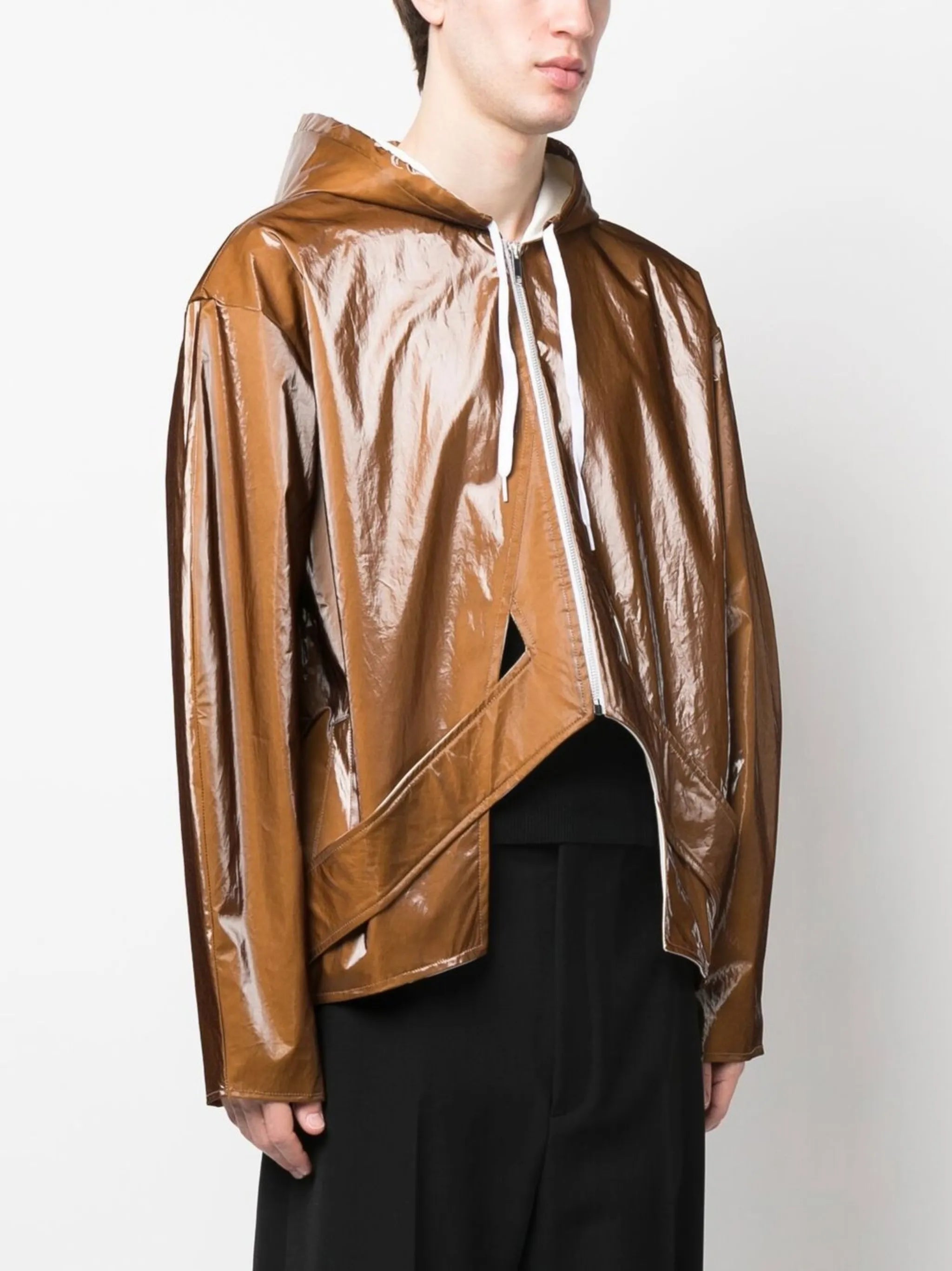 high-shine zip-up hooded jacket