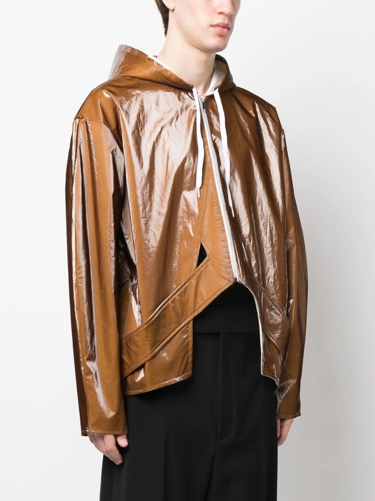 high-shine zip-up hooded jacket