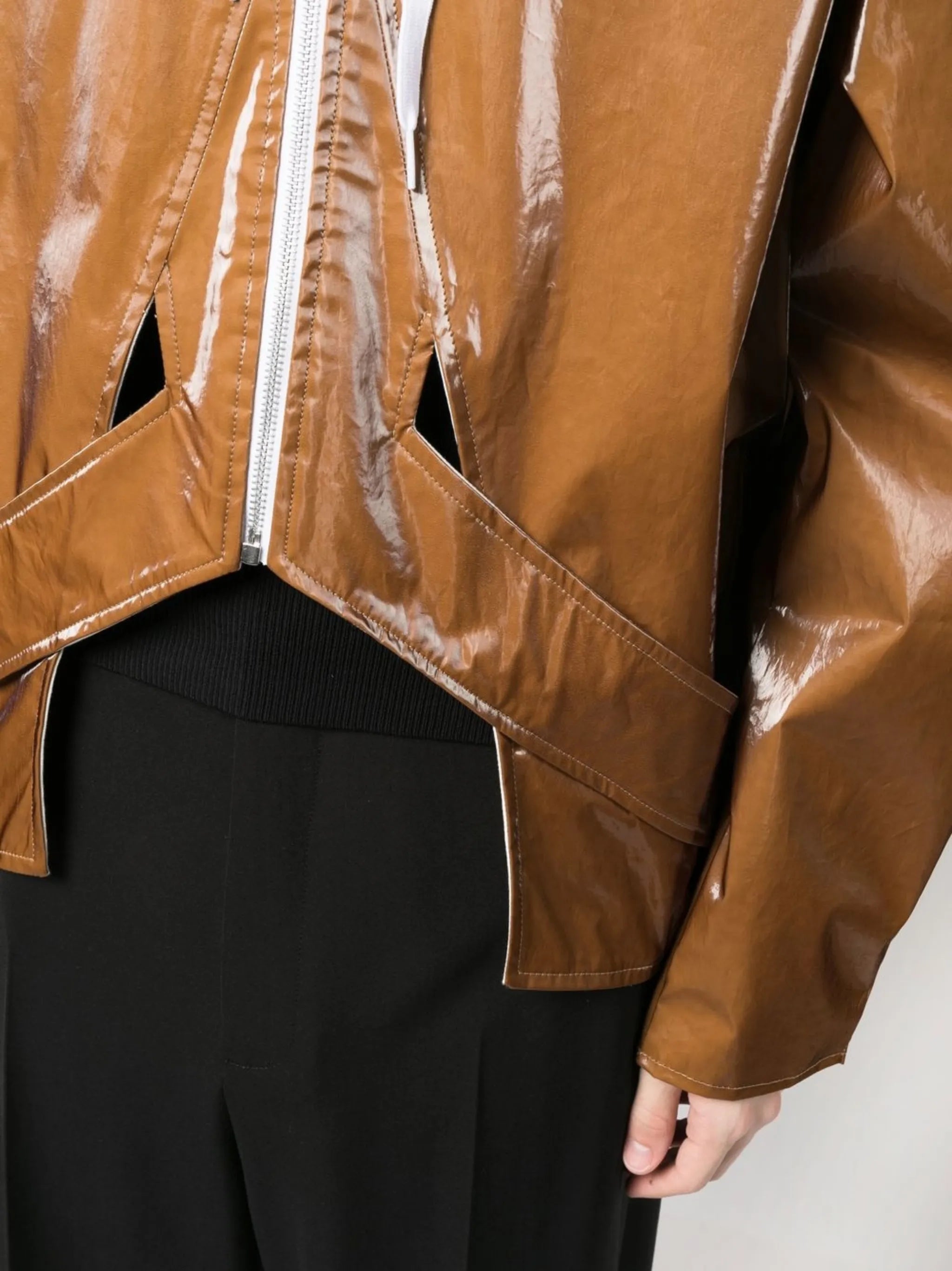 high-shine zip-up hooded jacket