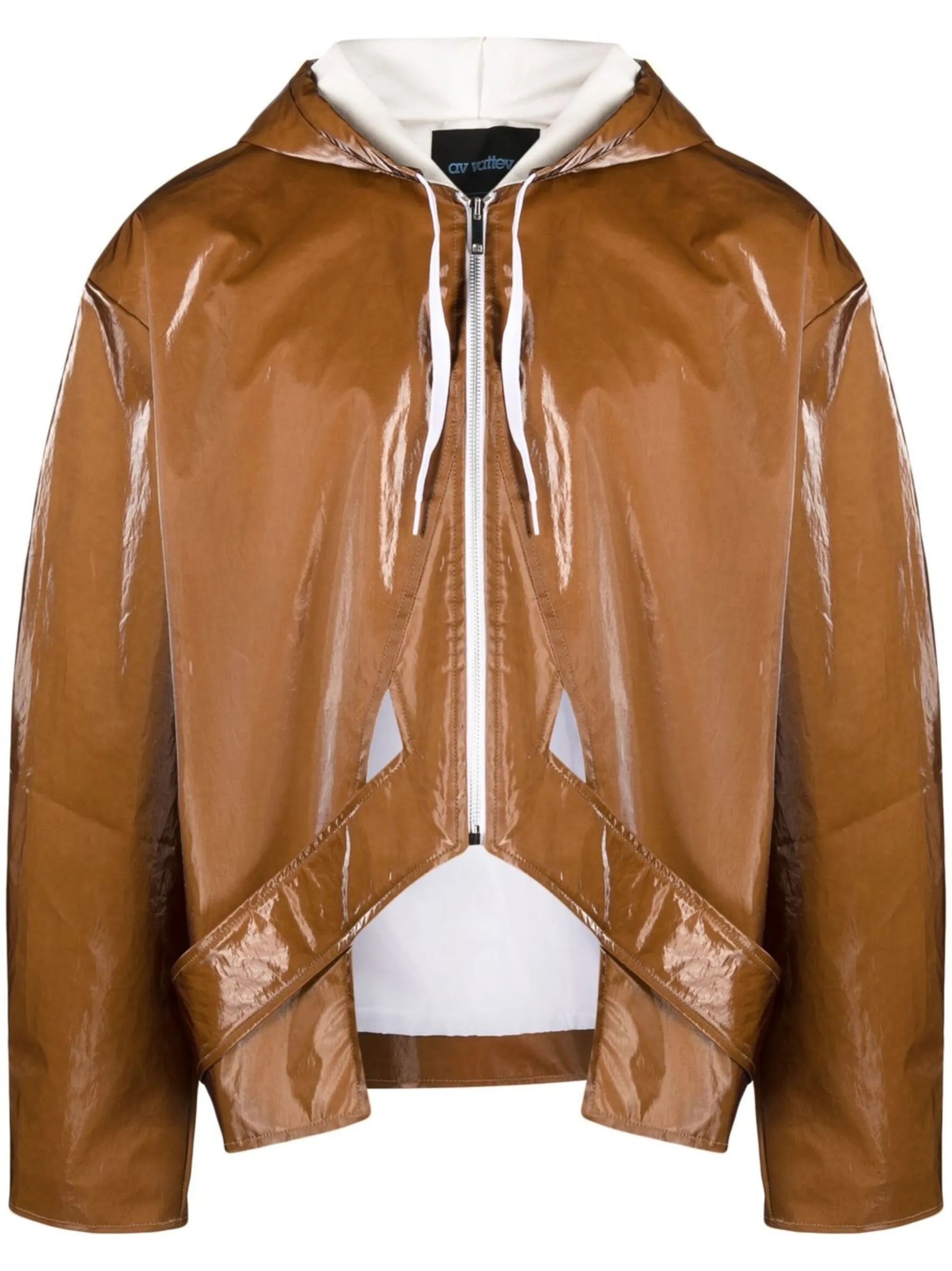high-shine zip-up hooded jacket
