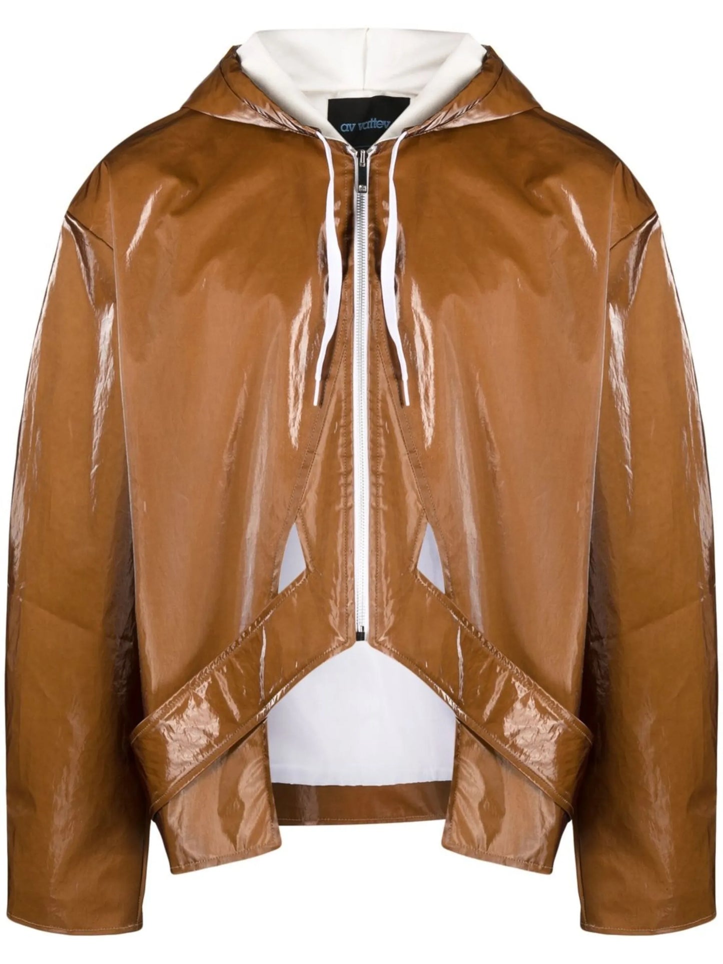 high-shine zip-up hooded jacket