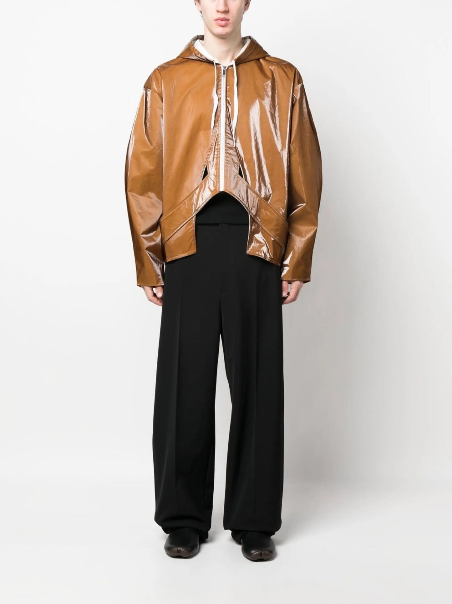high-shine zip-up hooded jacket