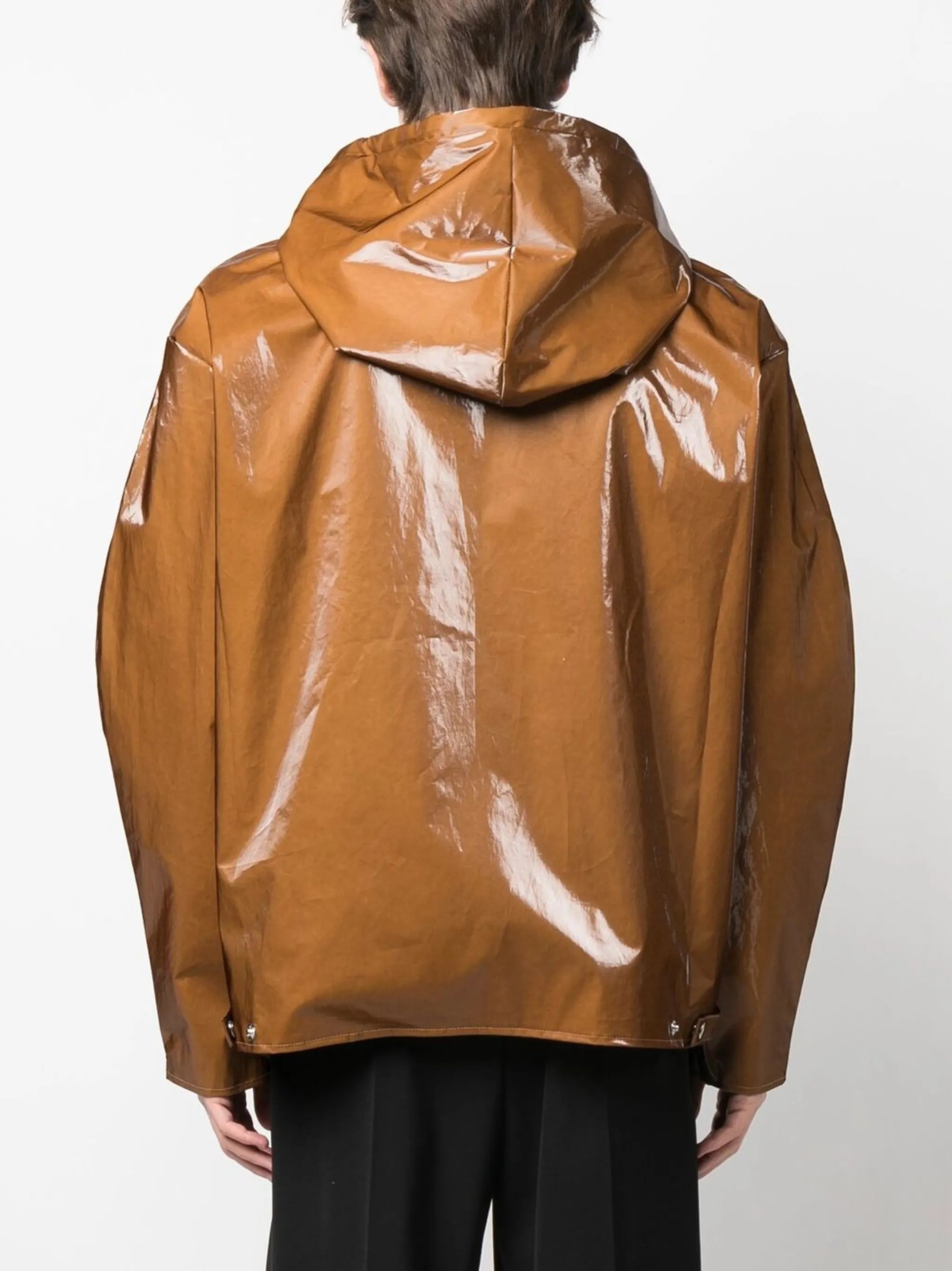 high-shine zip-up hooded jacket