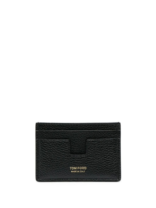 logo-print leather card holder