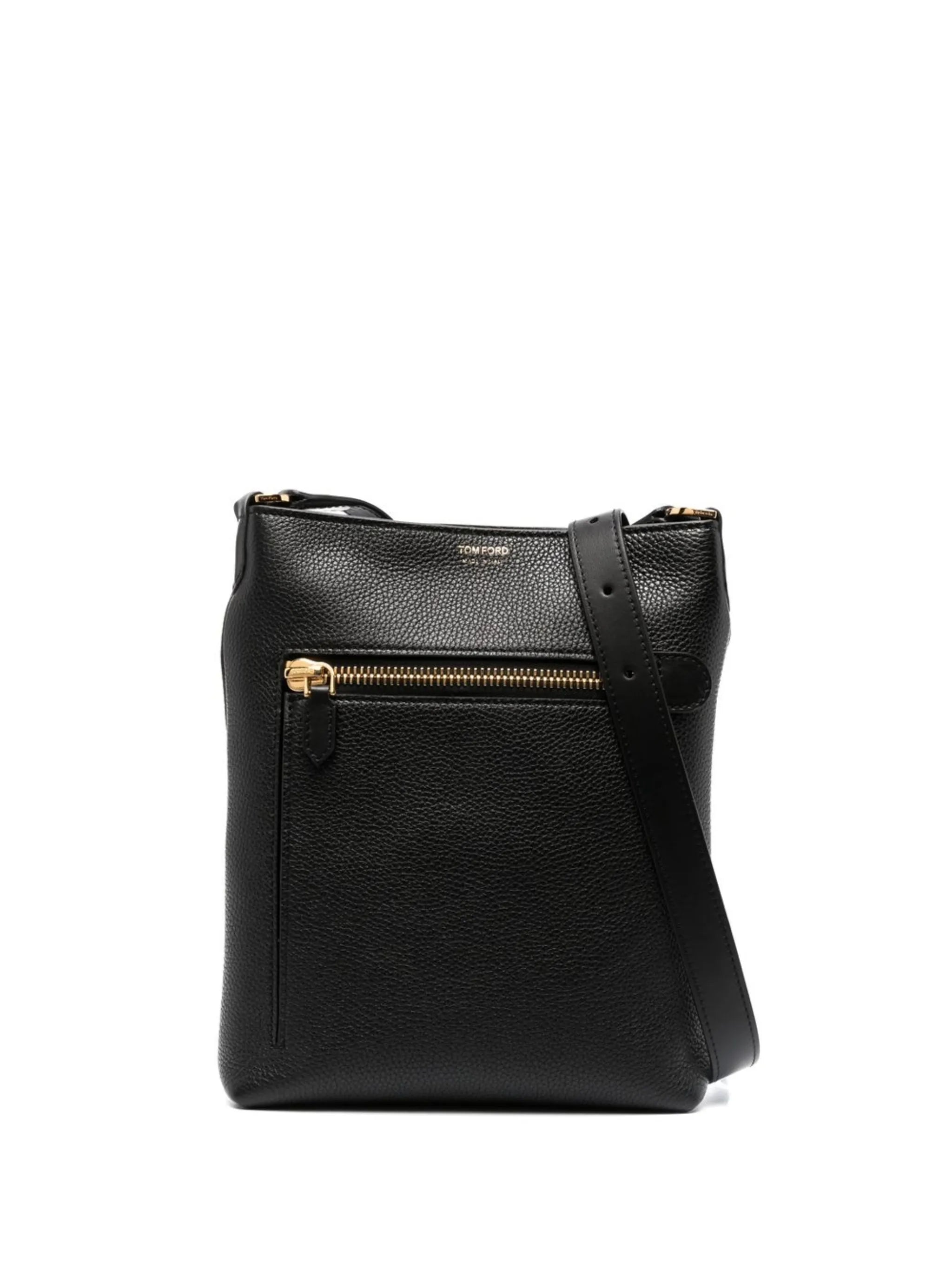 grained-texture logo messenger bag