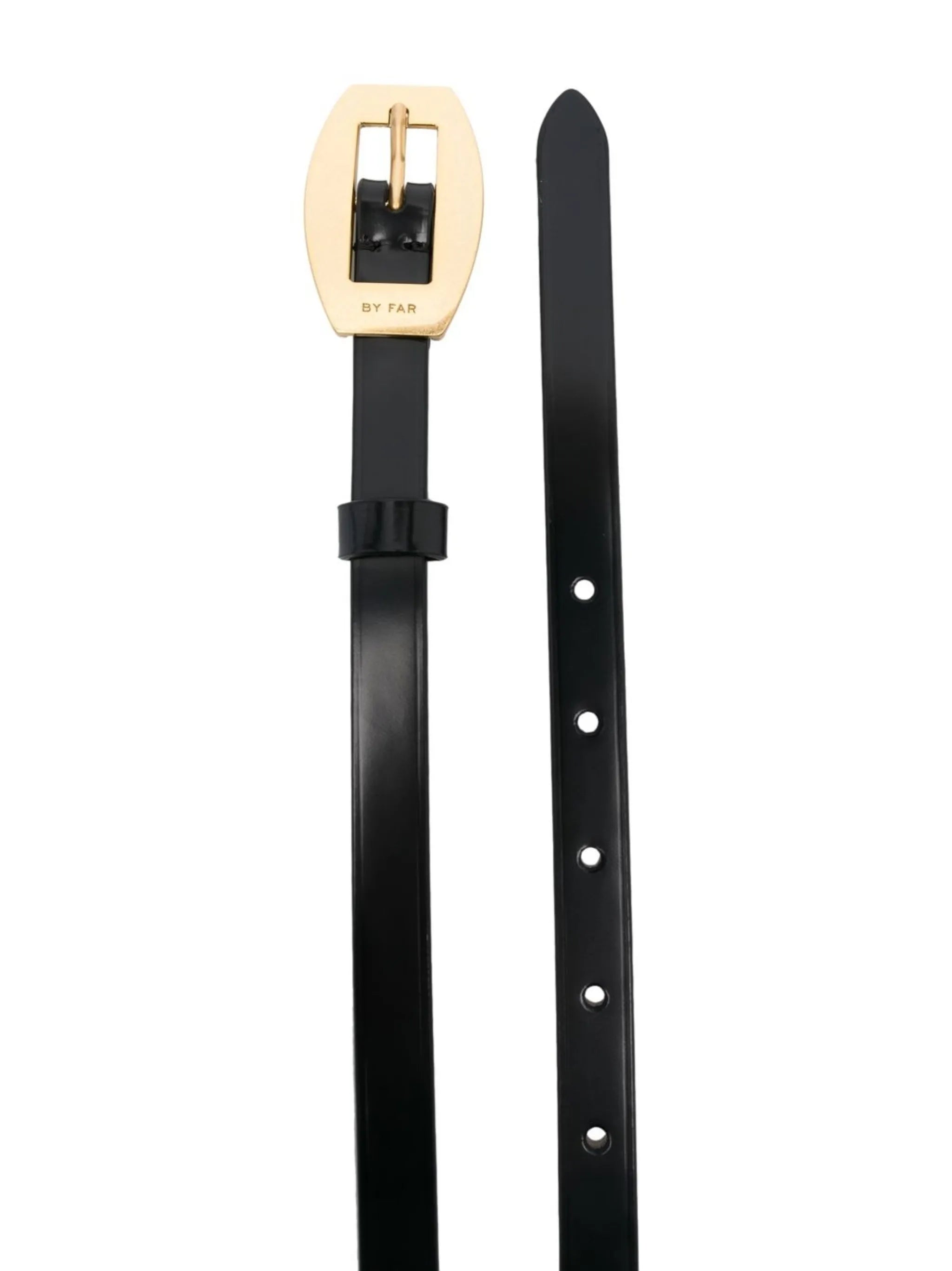 Block semi-patent leather belt