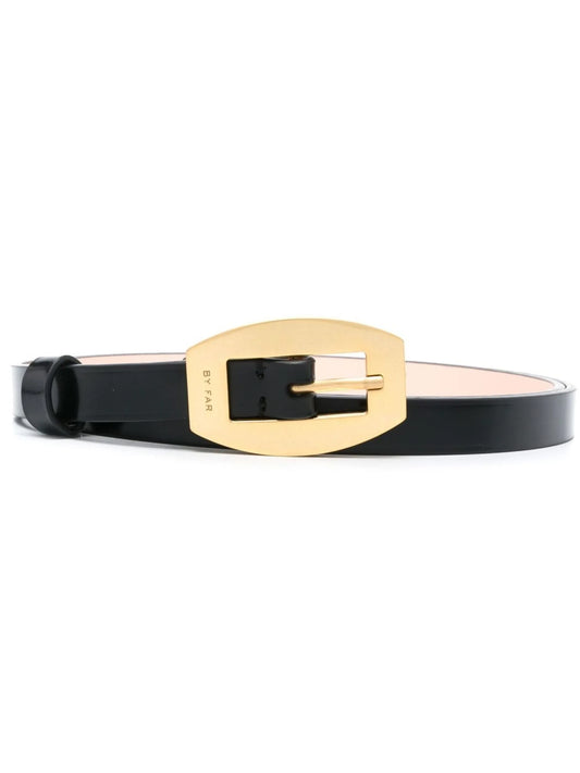 Block semi-patent leather belt