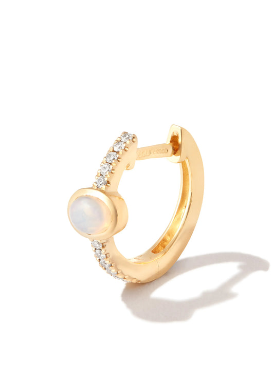 14kt yellow gold opal and diamond hoop earring