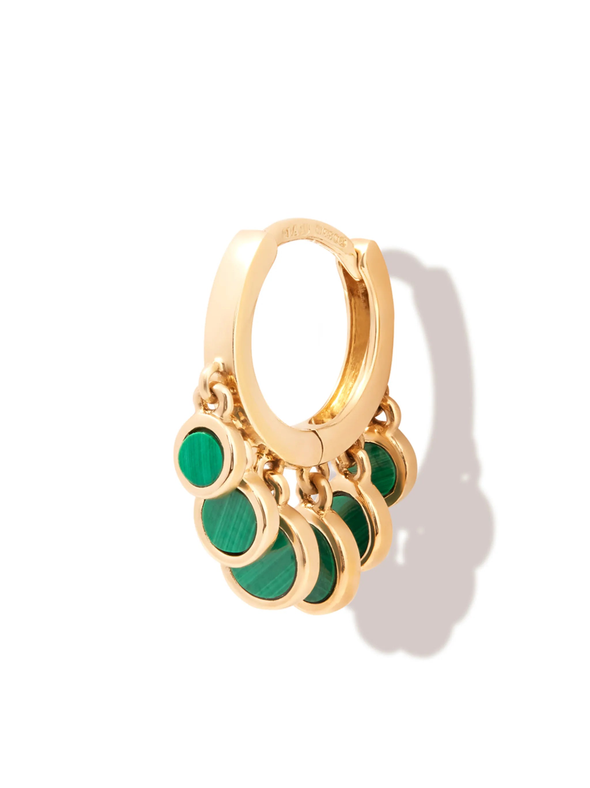 14kt yellow gold Mini Disco malachite hoop earring