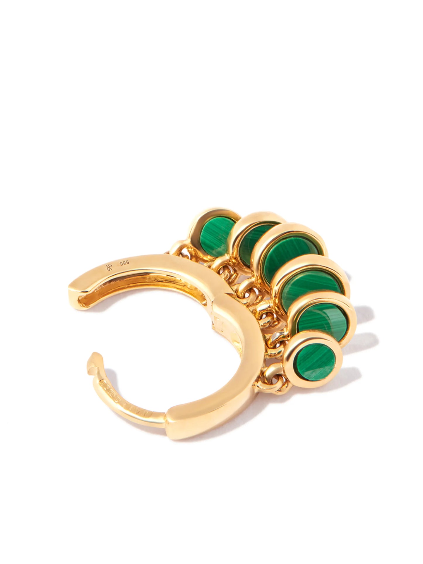 14kt yellow gold Mini Disco malachite hoop earring