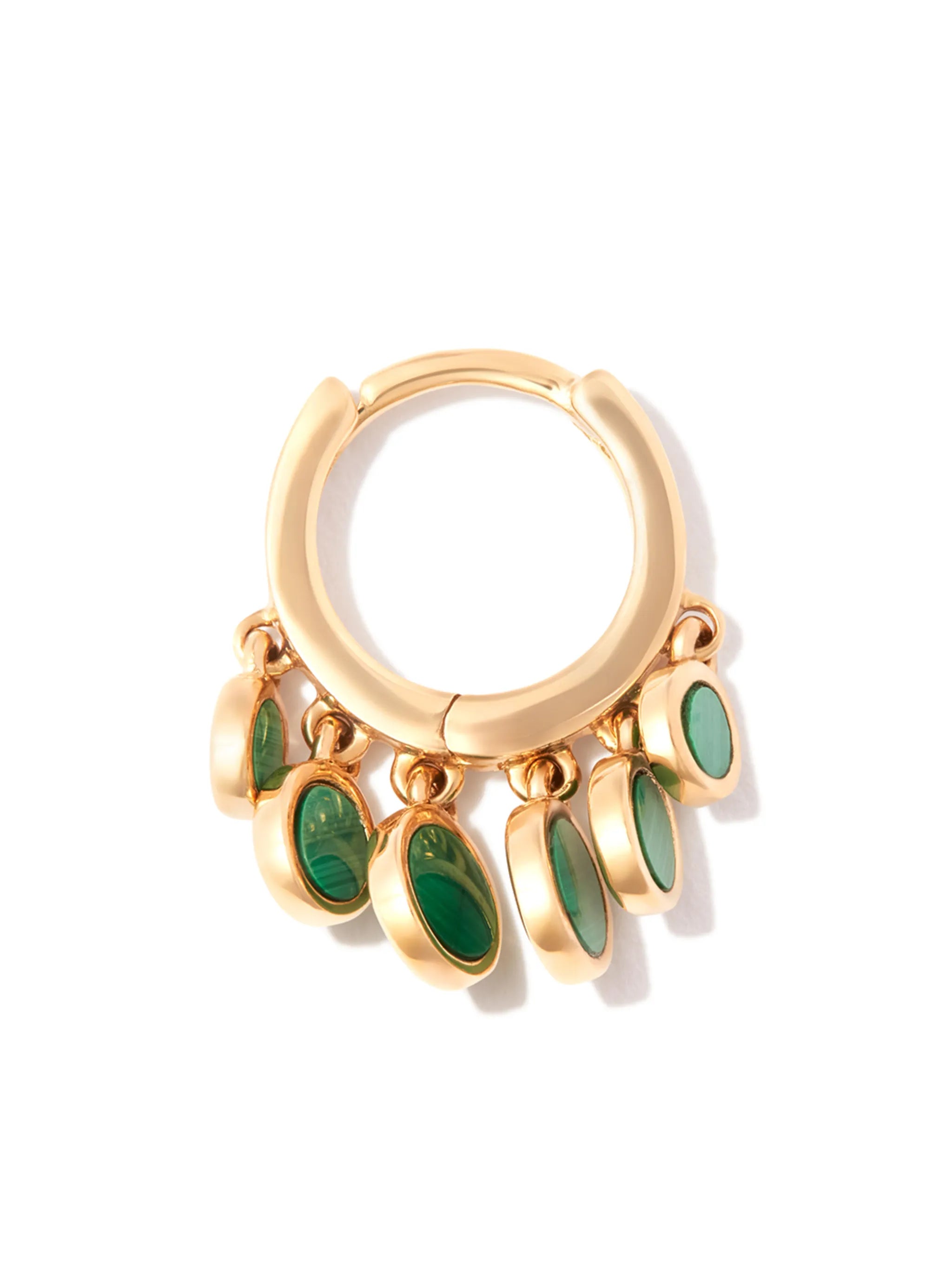 14kt yellow gold Mini Disco malachite hoop earring