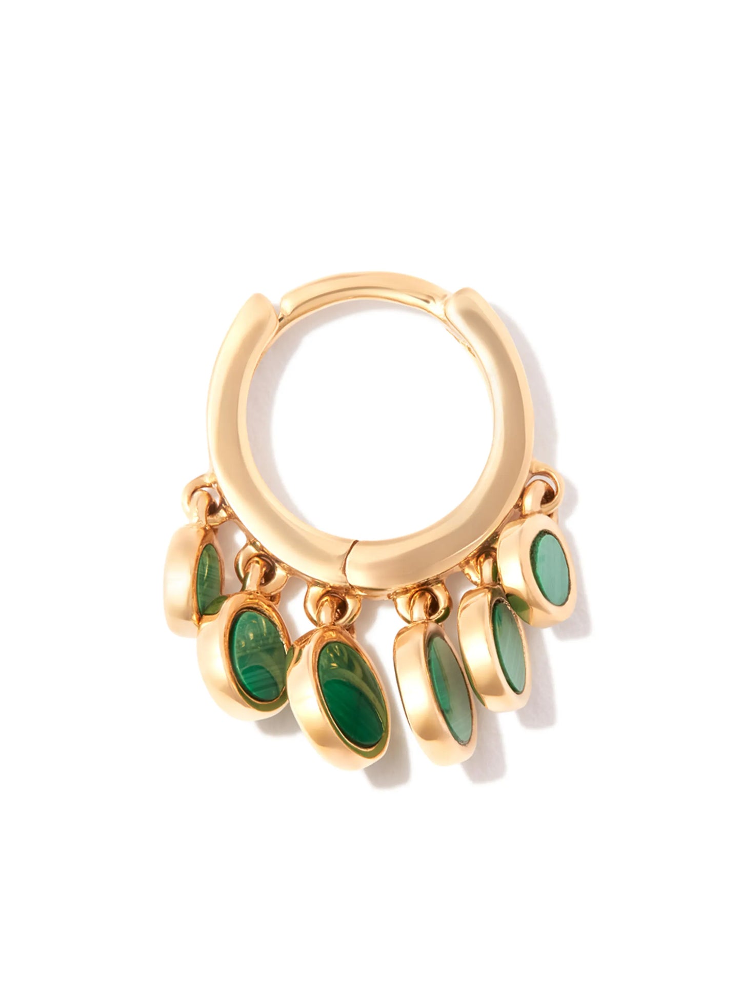 14kt yellow gold Mini Disco malachite hoop earring