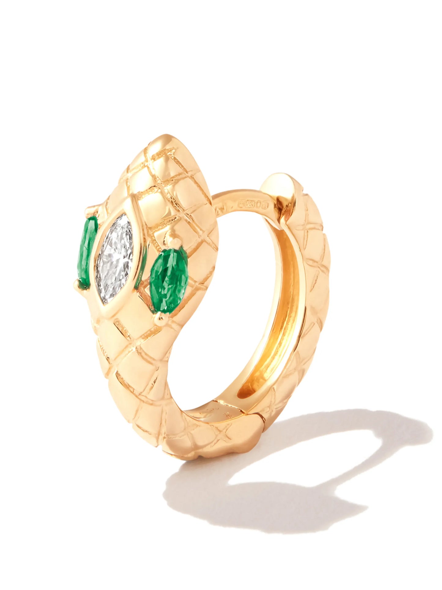 14kt rose gold Head Snake diamond and emerald earring