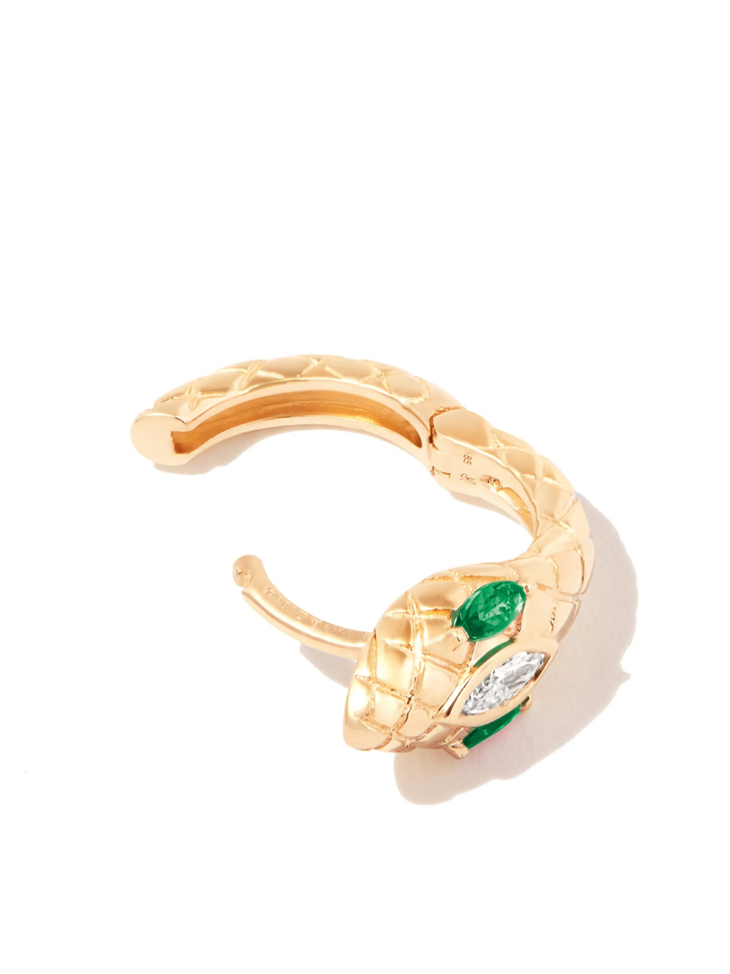 14kt rose gold Head Snake diamond and emerald earring