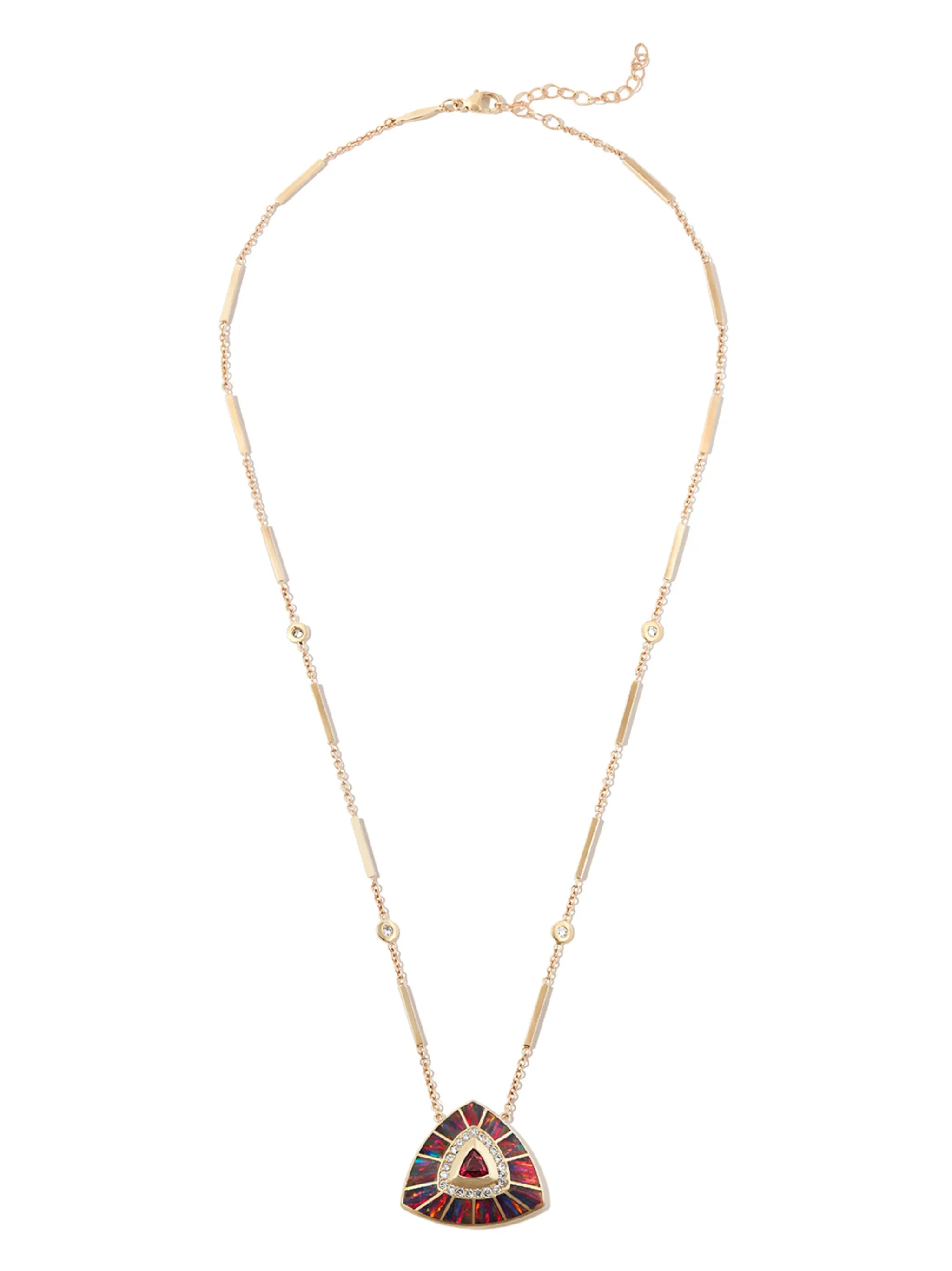14kt yellow gold Vortex diamond and red tourmaline pendant necklace