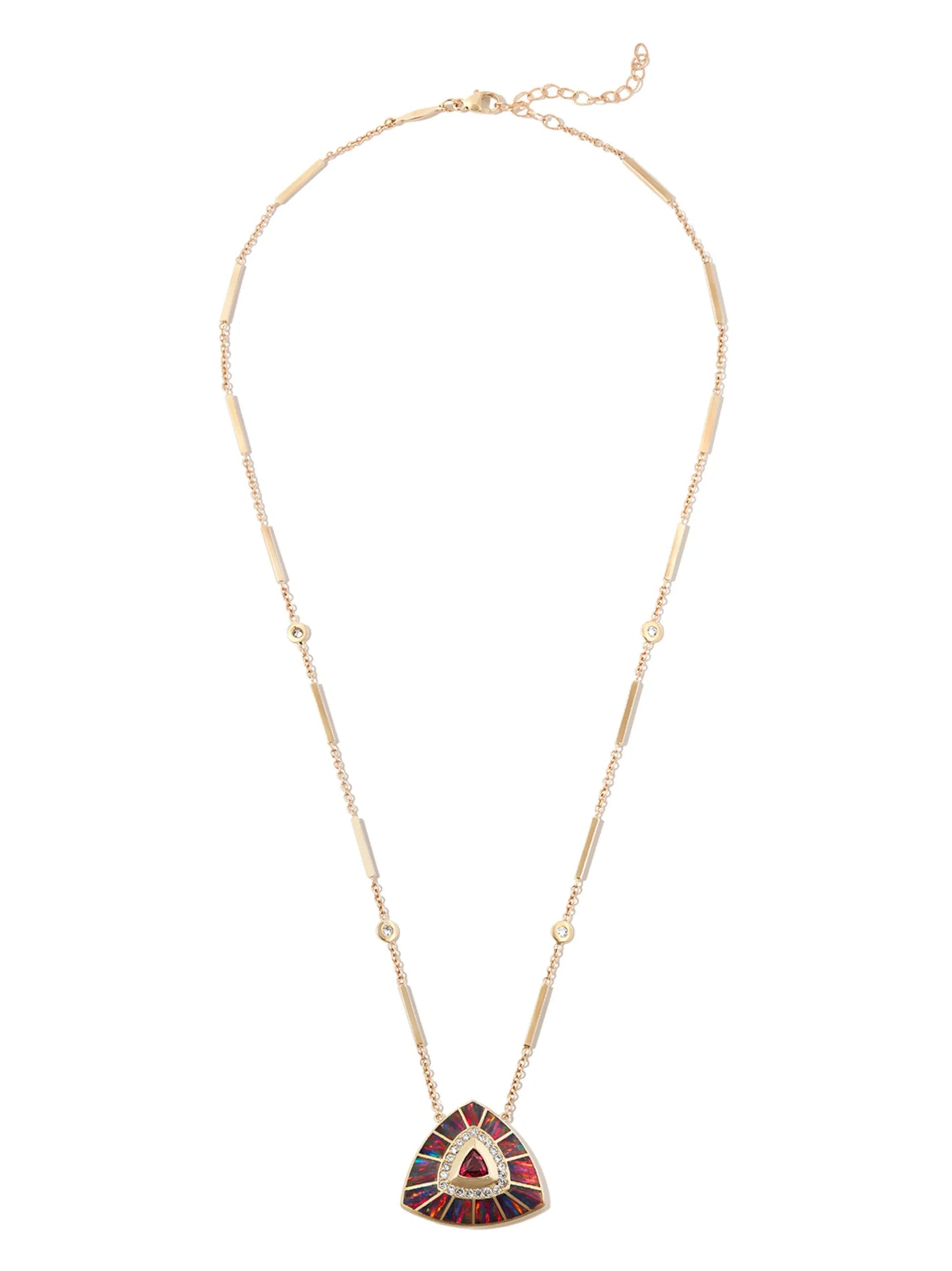 14kt yellow gold Vortex diamond and red tourmaline pendant necklace