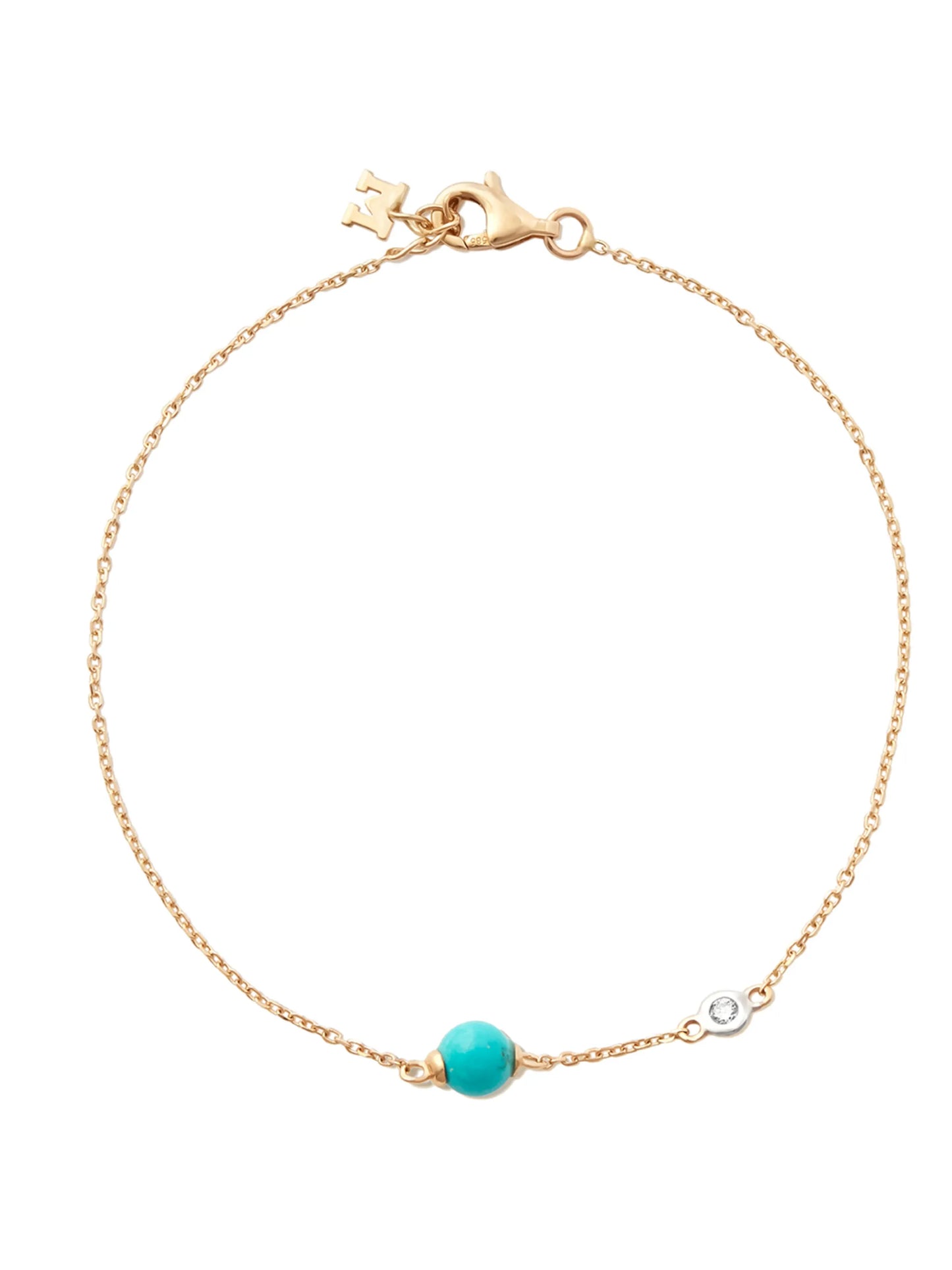 14kt yellow gold turquoise and diamond charm bracelet