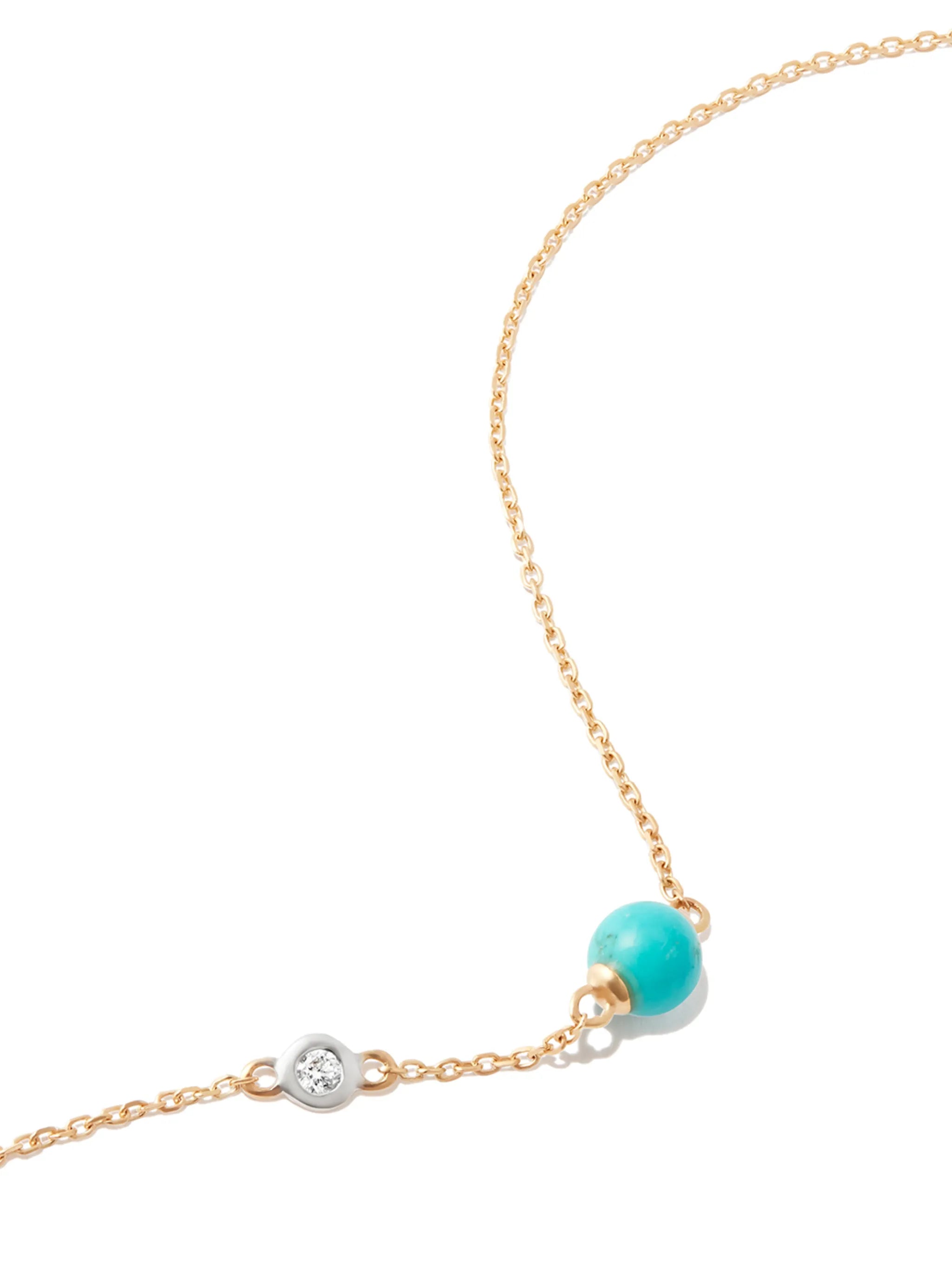 14kt yellow gold turquoise and diamond charm bracelet