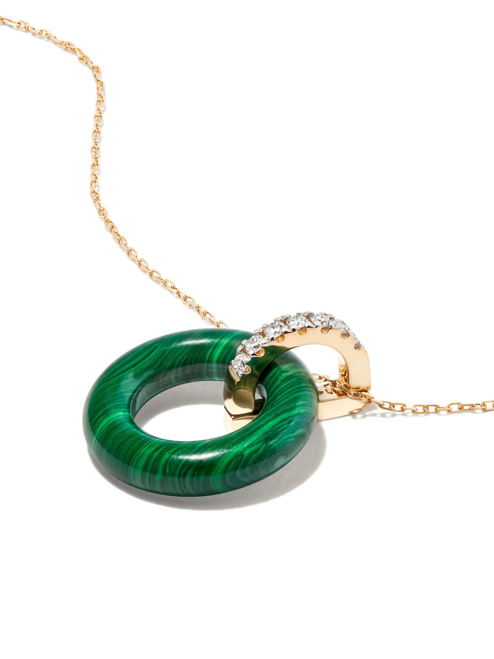 14kt yellow gold malachite necklace