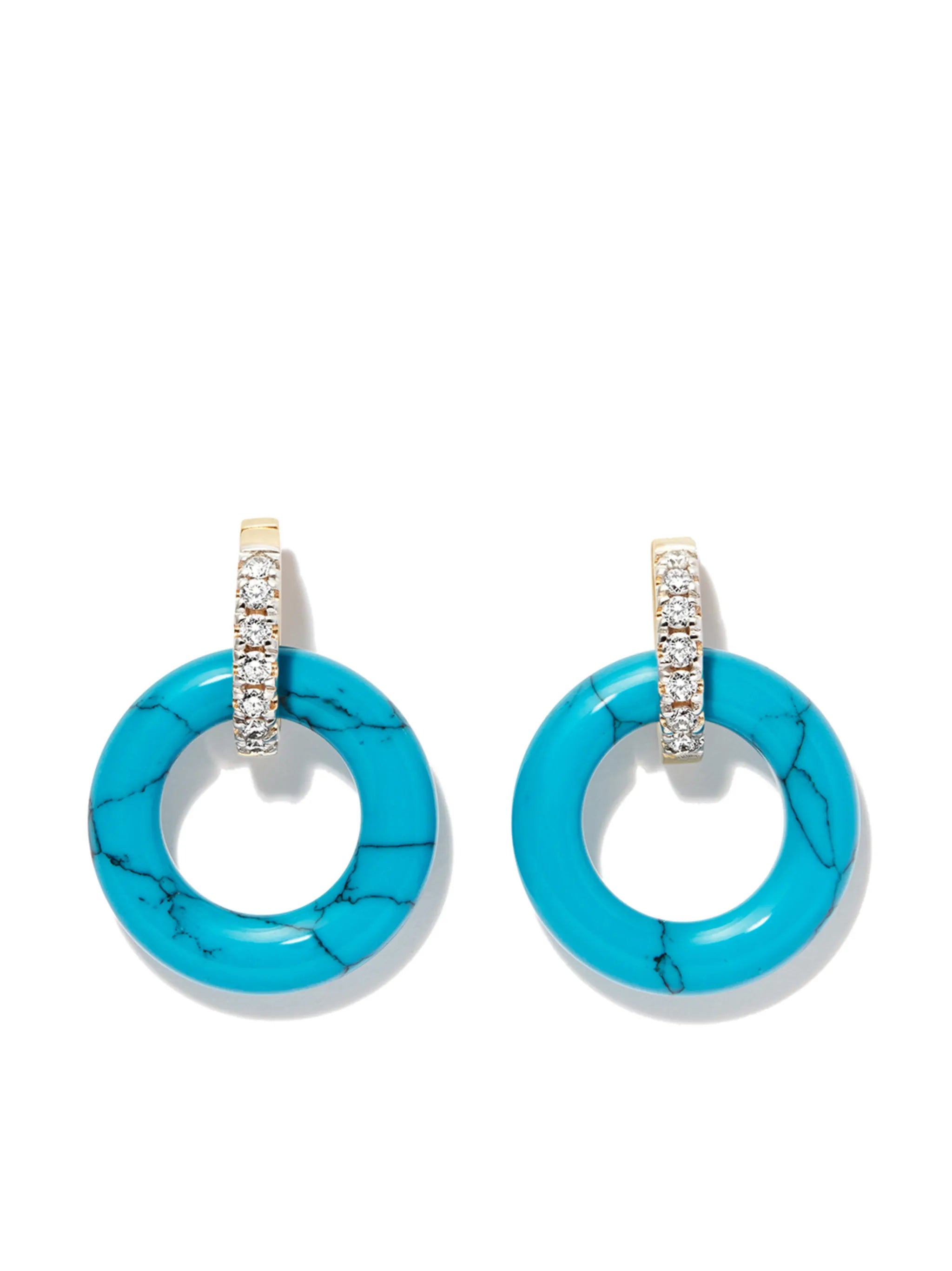 14kt yellow gold diamond and turquoise drop earrings