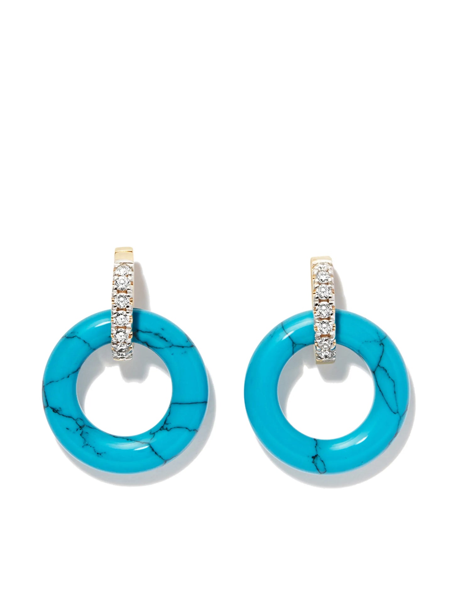 14kt yellow gold diamond and turquoise drop earrings