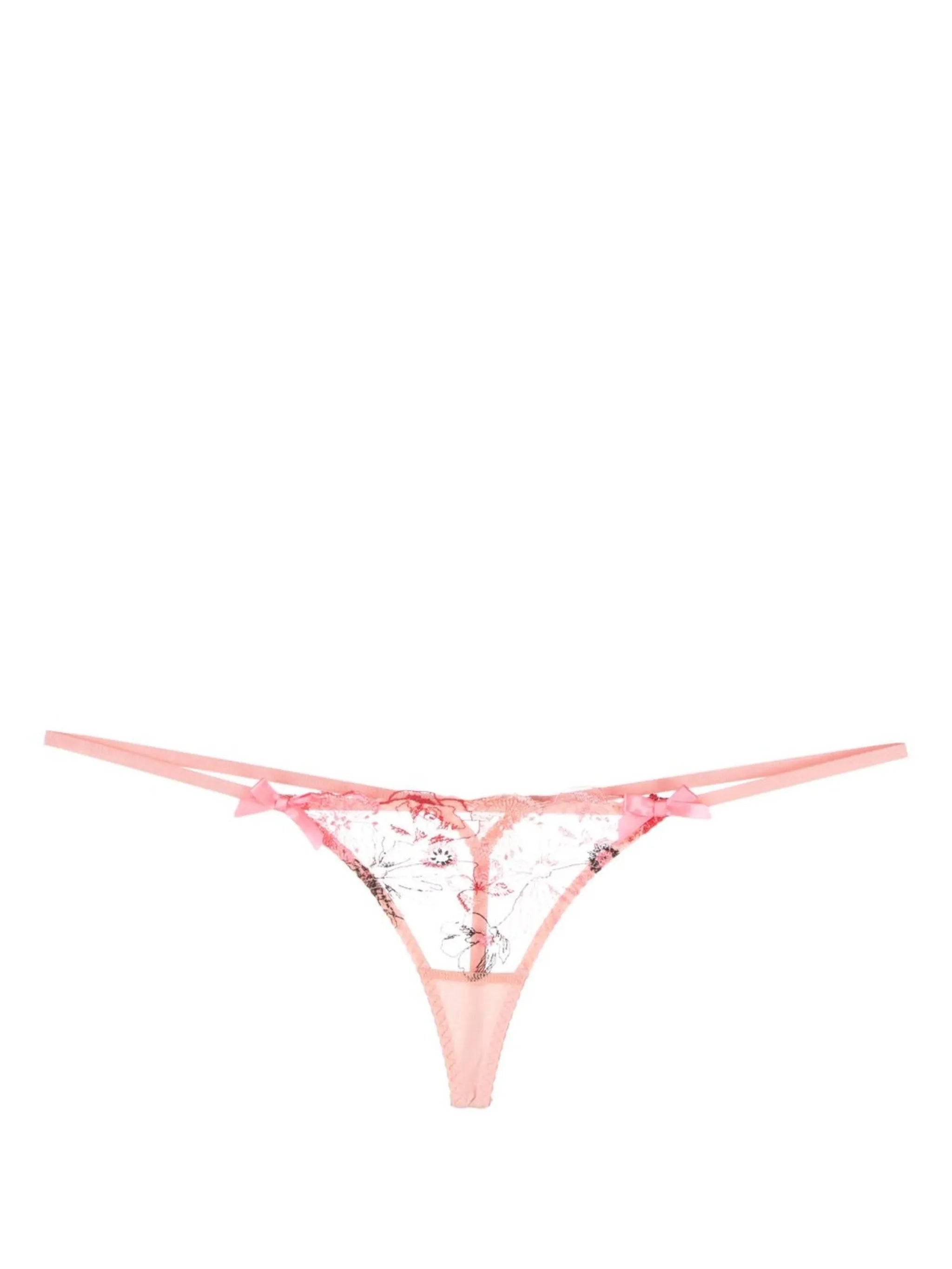 Zuri floral-embroidered thong