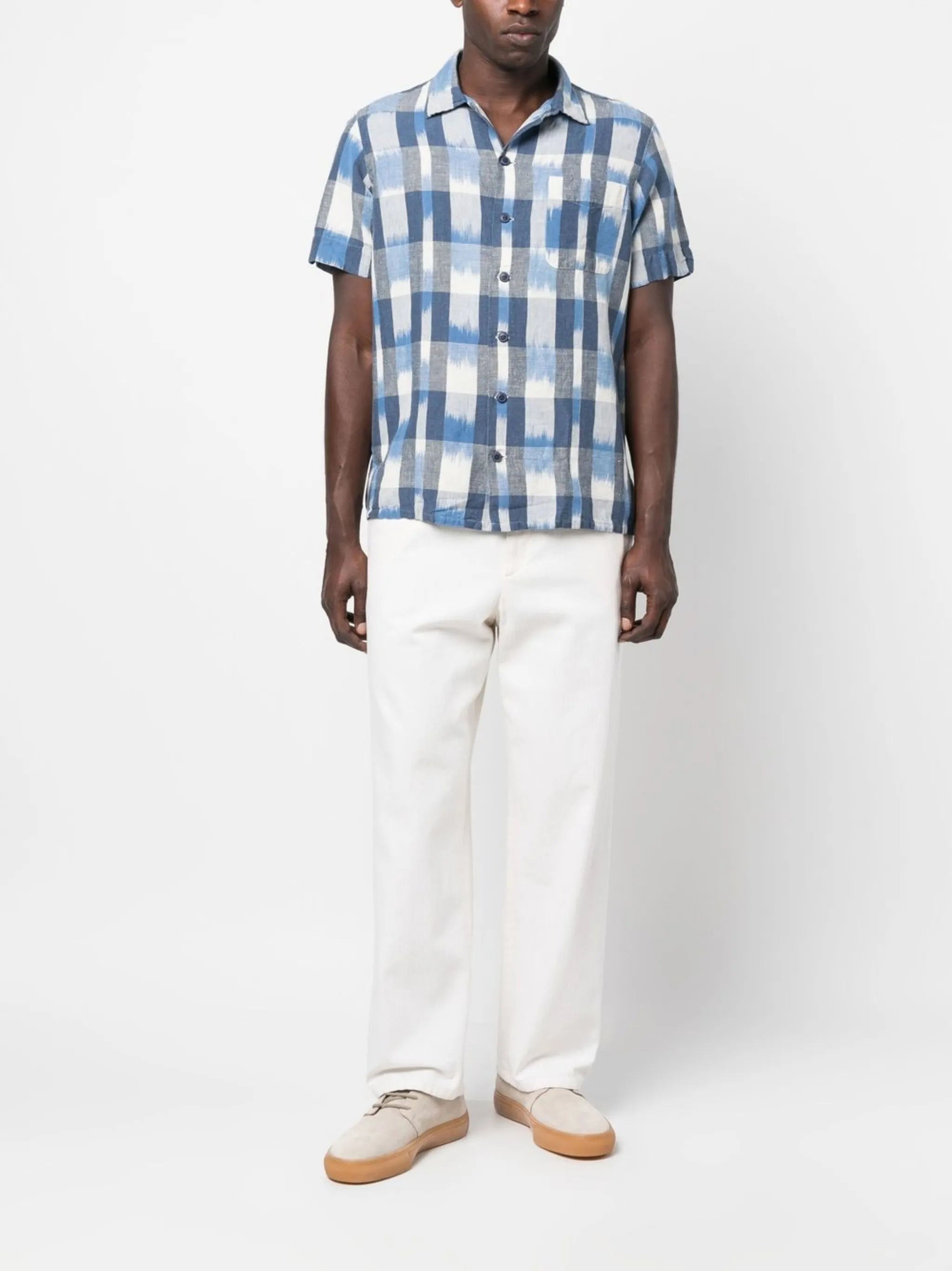 short-sleeve check-print shirt