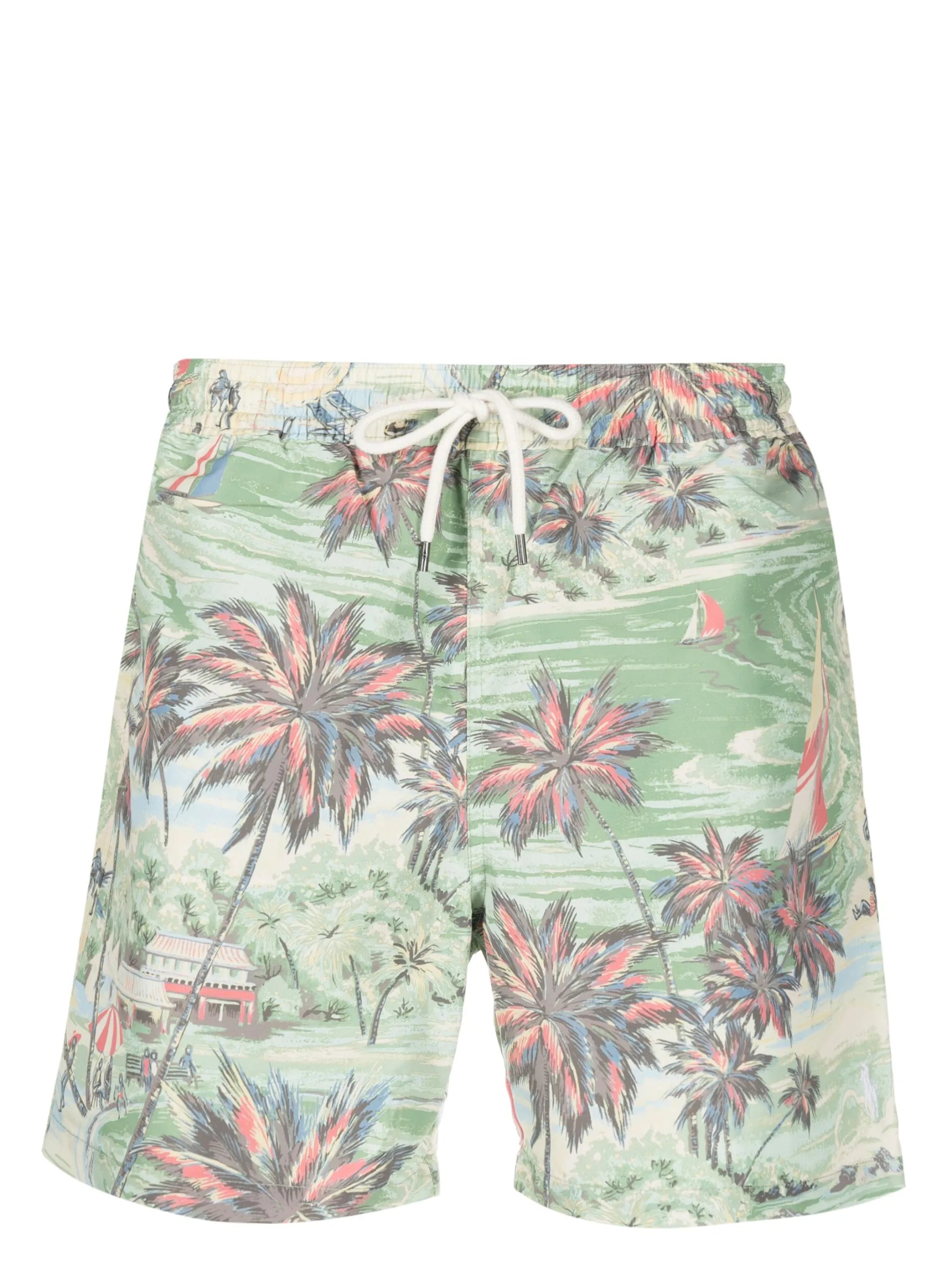 beach-print drawstring swim shorts