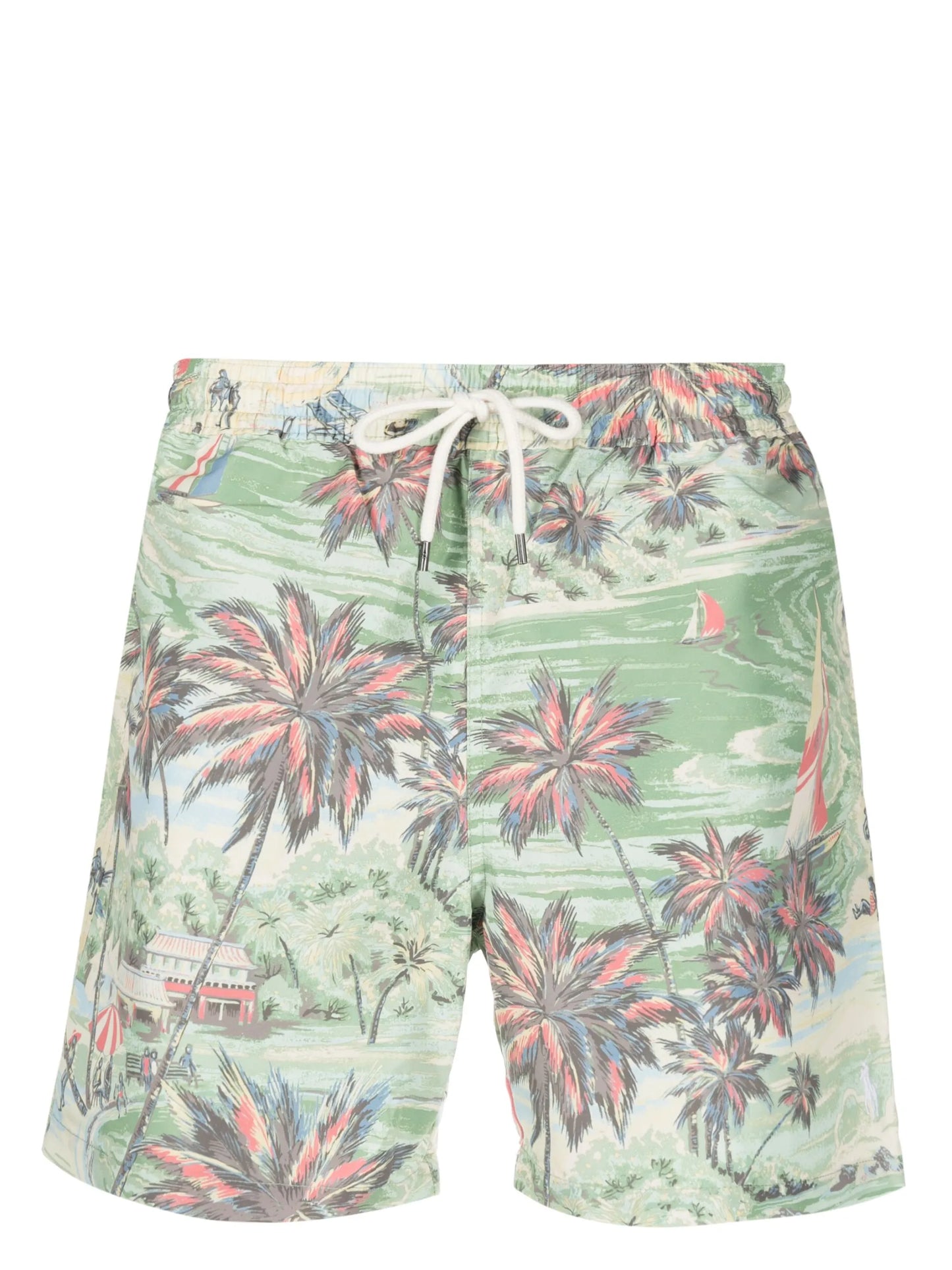 beach-print drawstring swim shorts