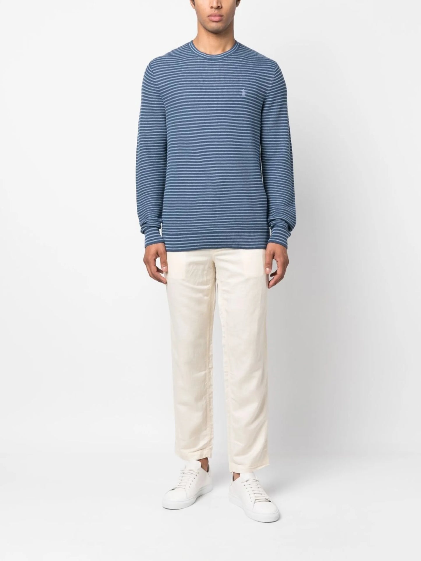 logo-embroidered striped jumper