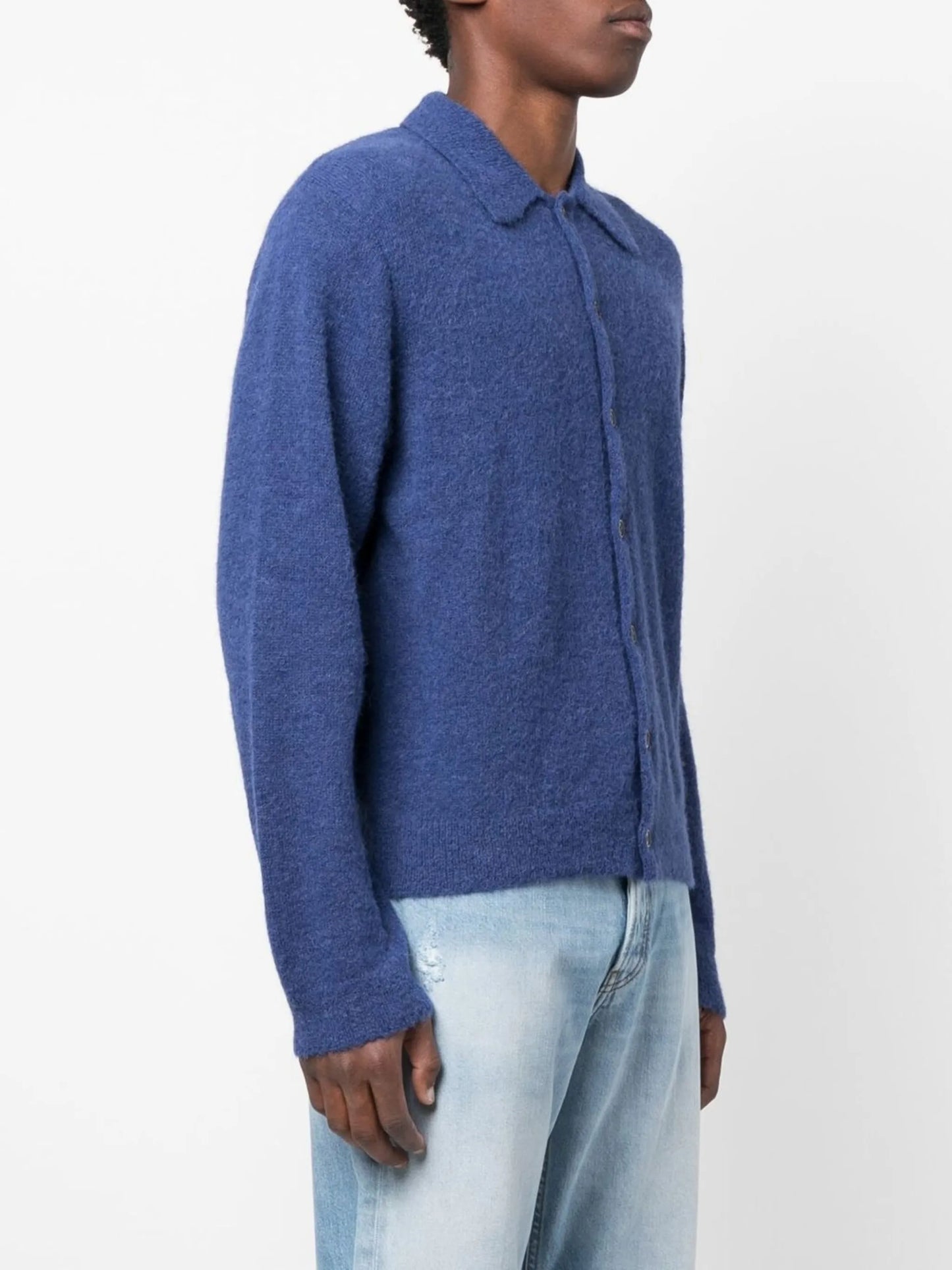 fine-knit button-up cardigan
