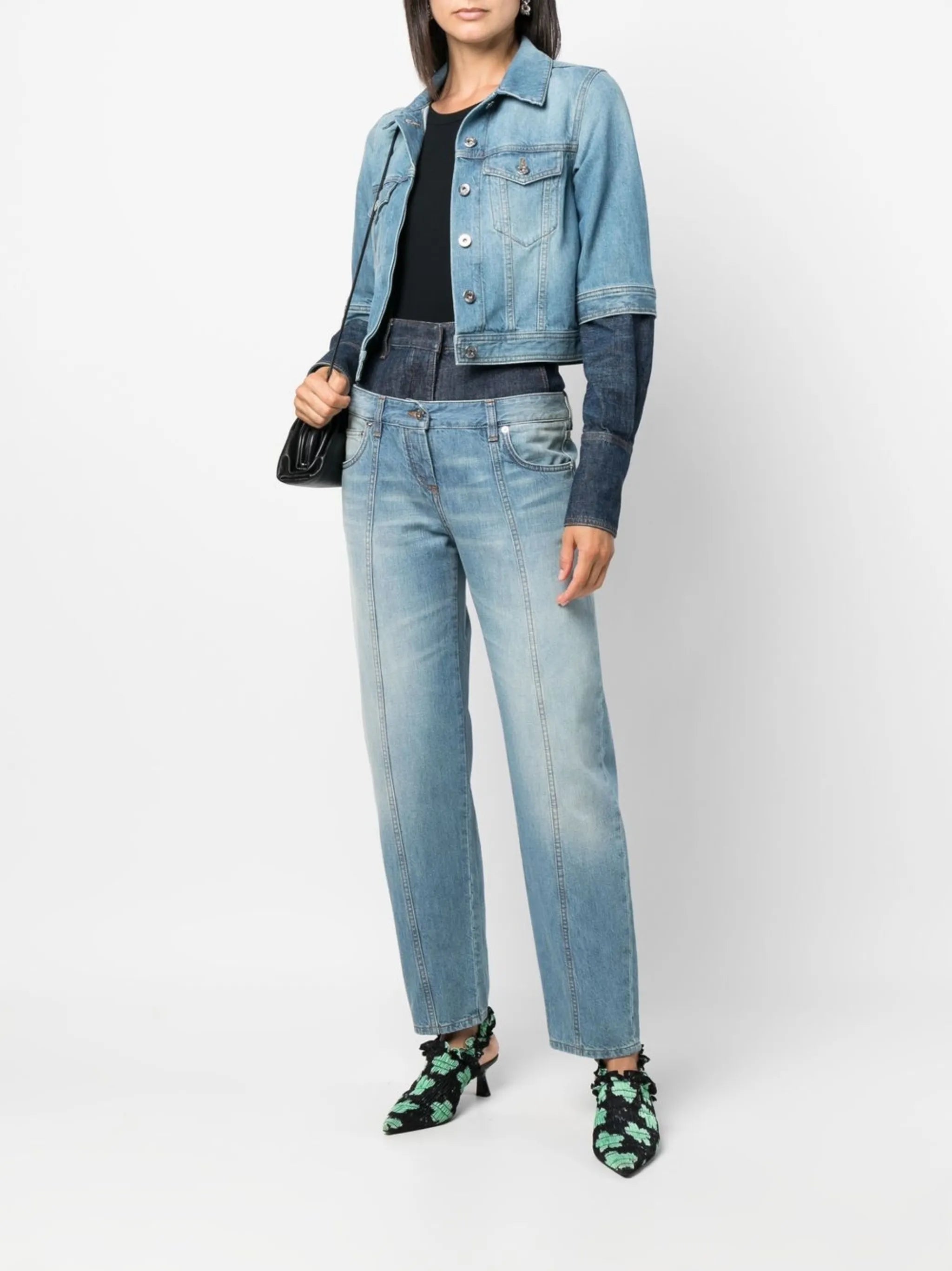 double-layered tapered jeans