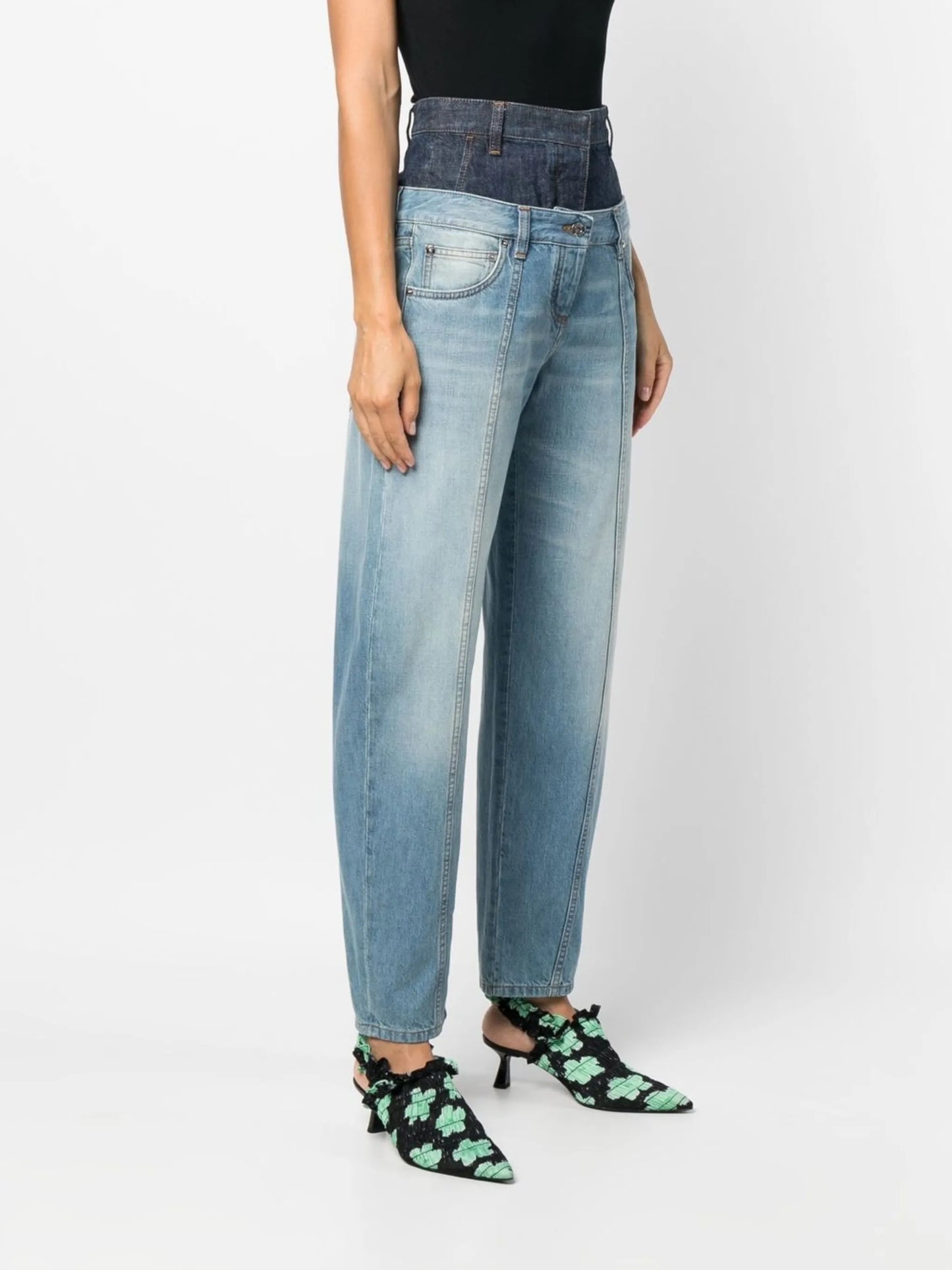 double-layered tapered jeans
