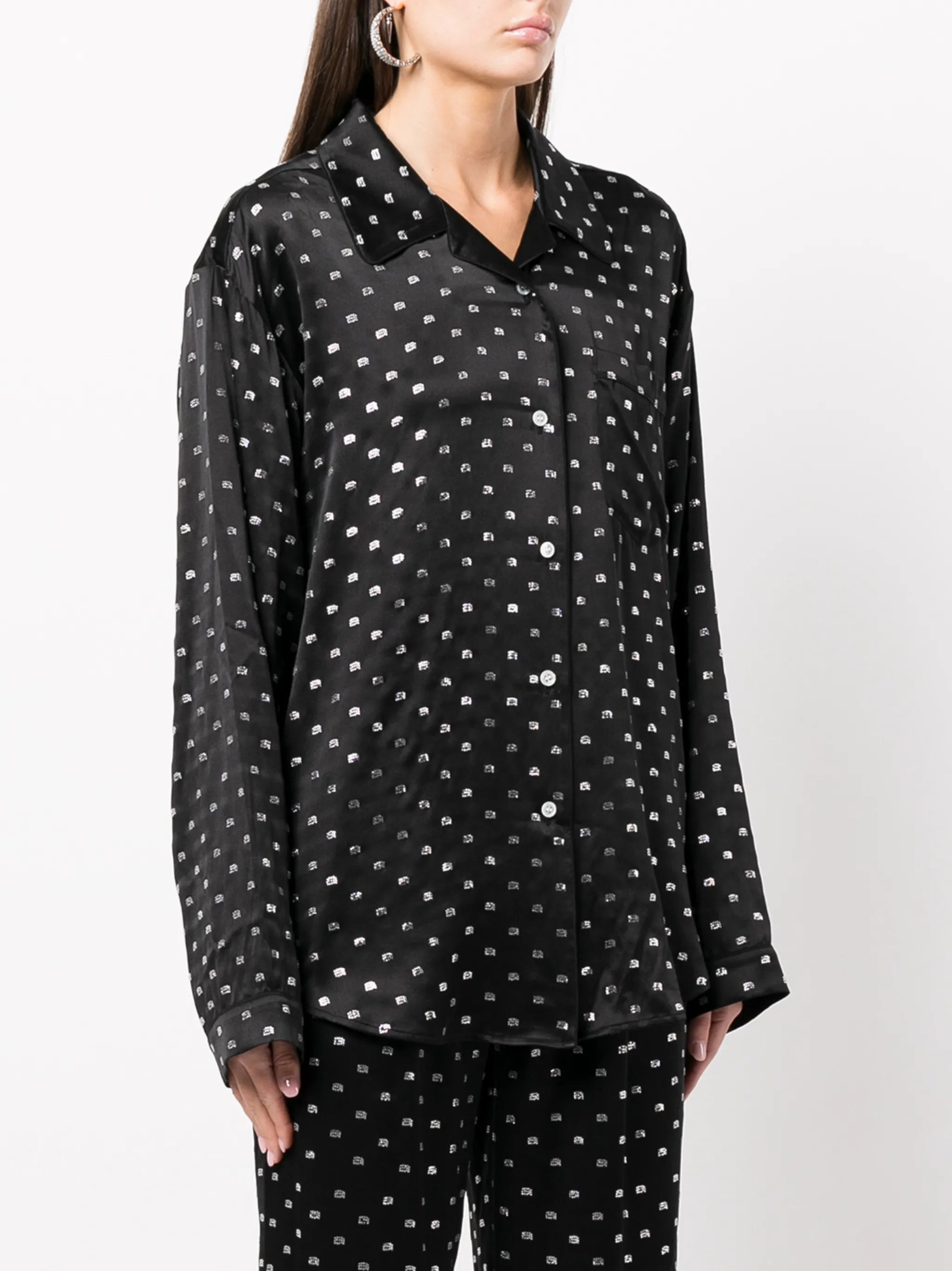 crystal-embellished silk pajama shirt