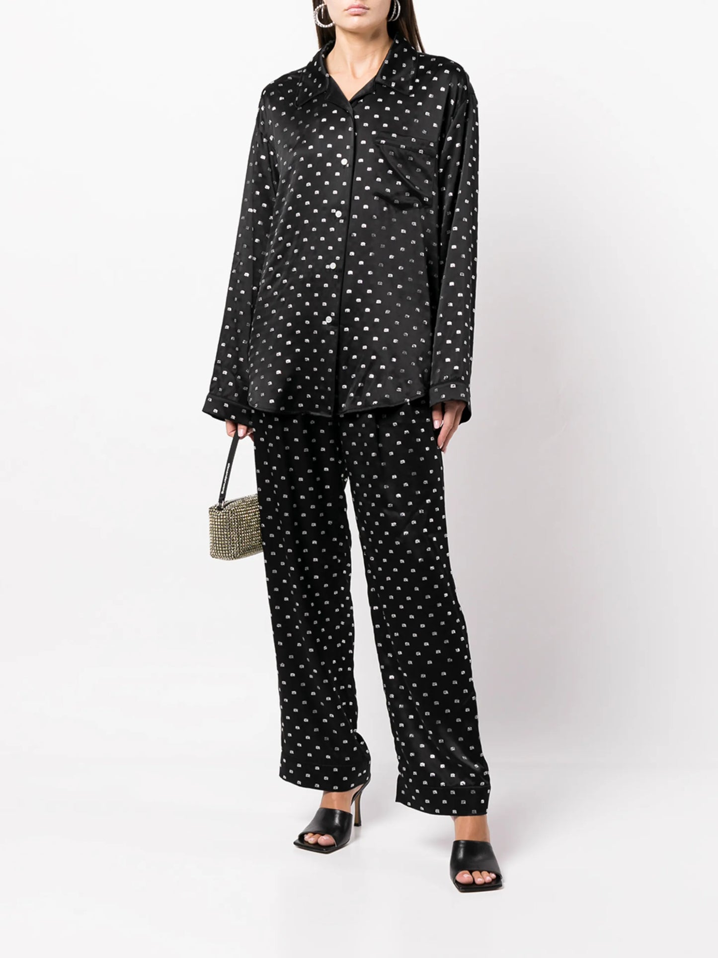 crystal-embellished silk pajama shirt