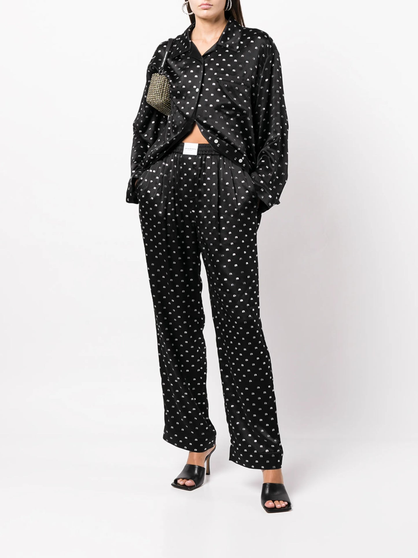 logo jacquard silk pajama trousers