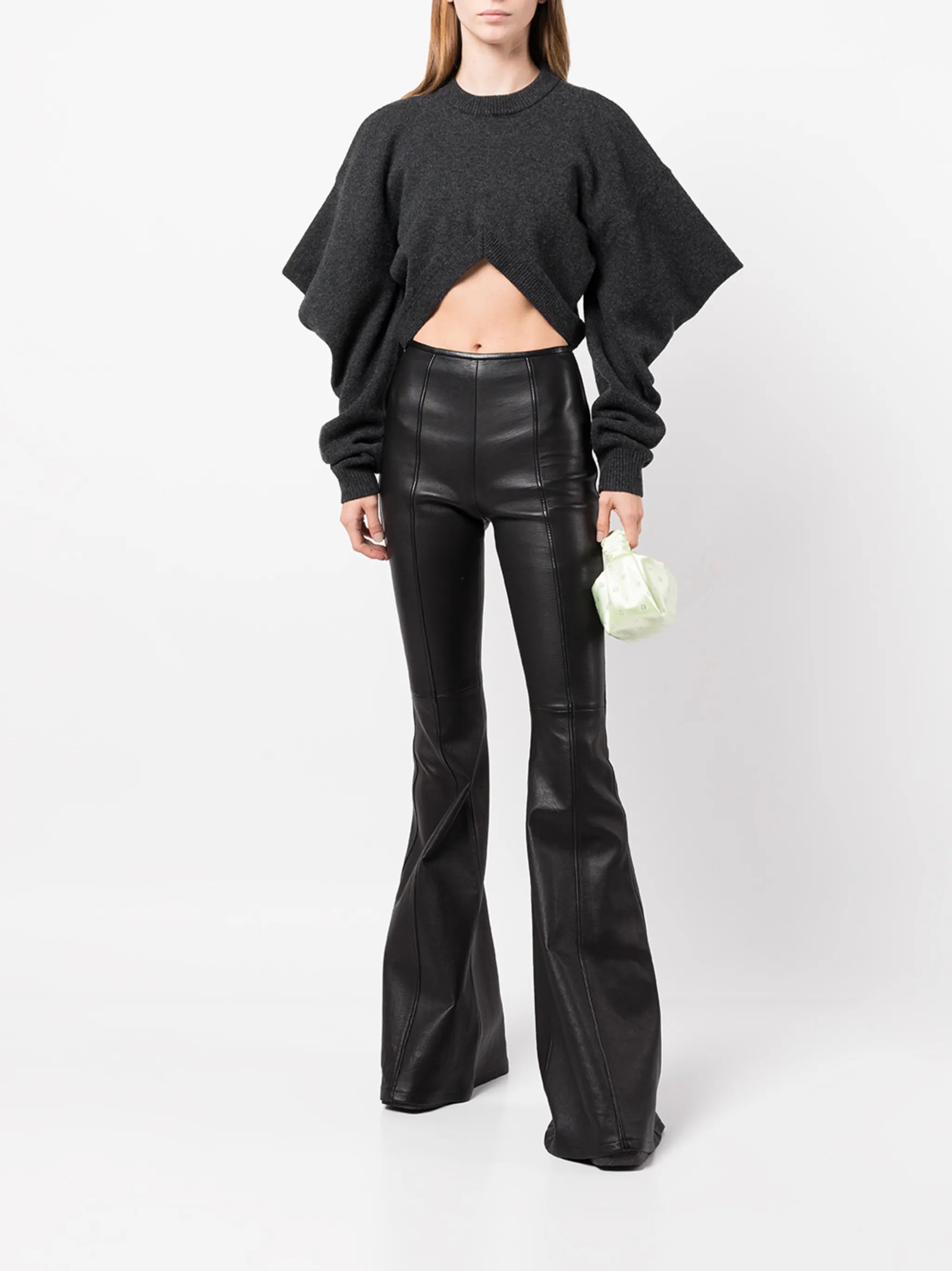 high-waisted flared trousers