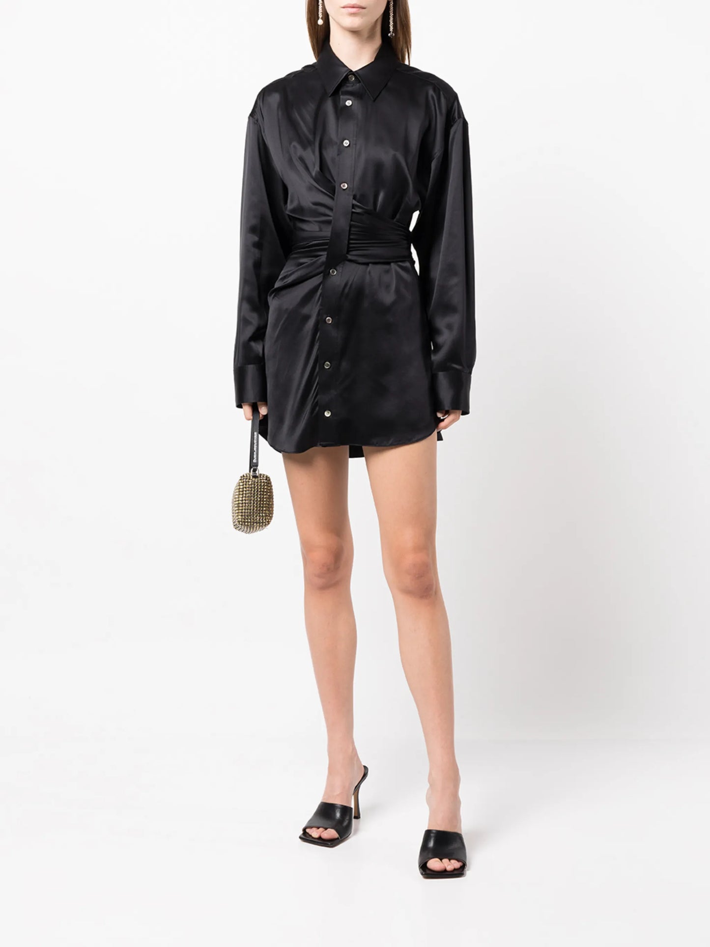 draped satin shirt dress