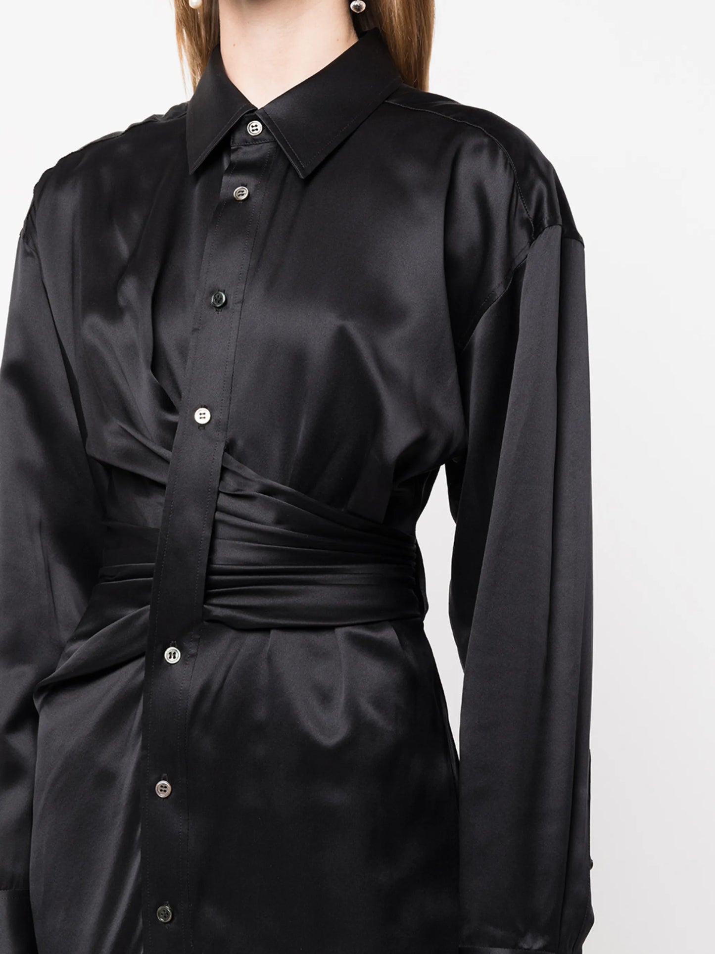 draped satin shirt dress