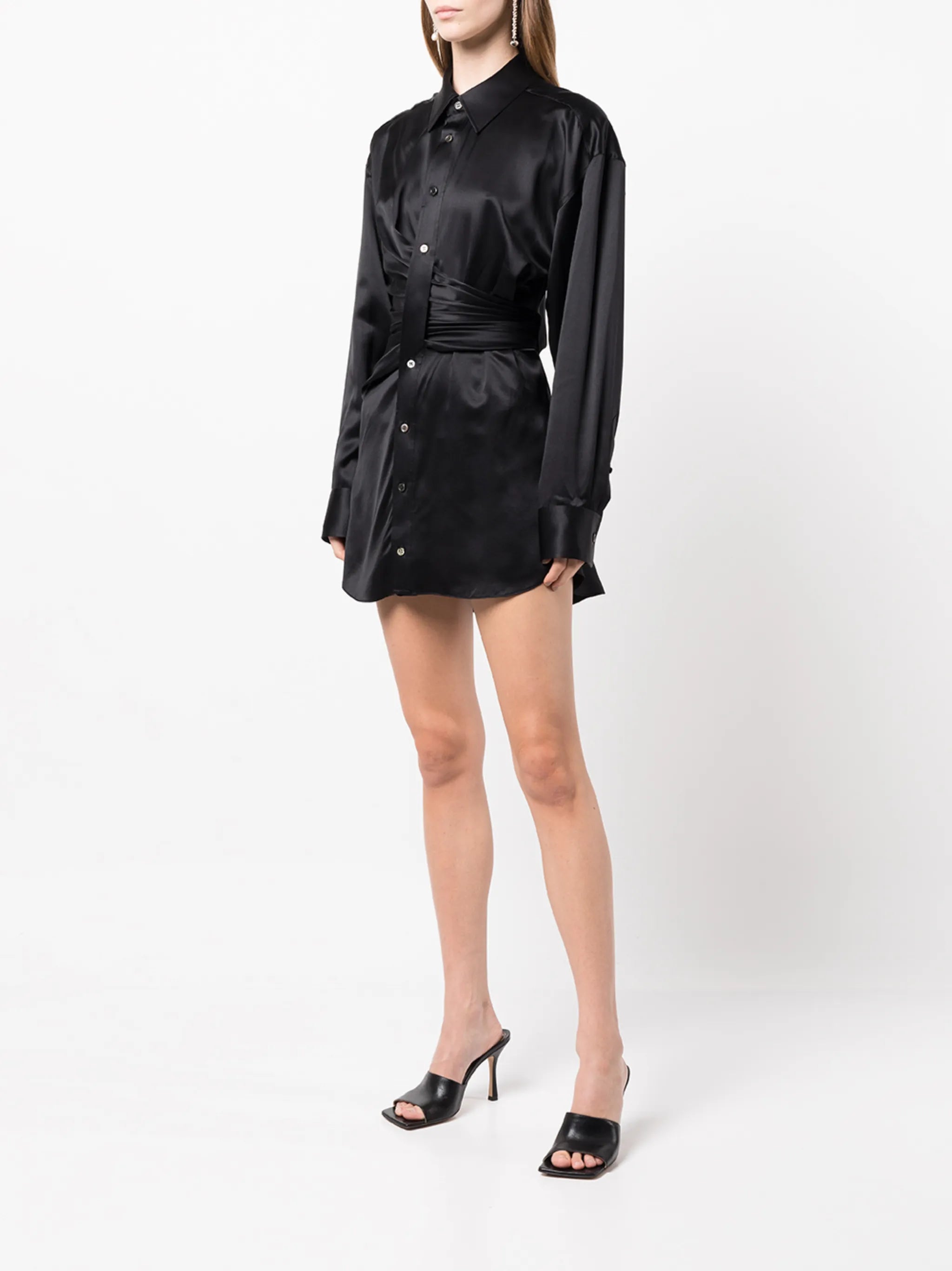 draped satin shirt dress
