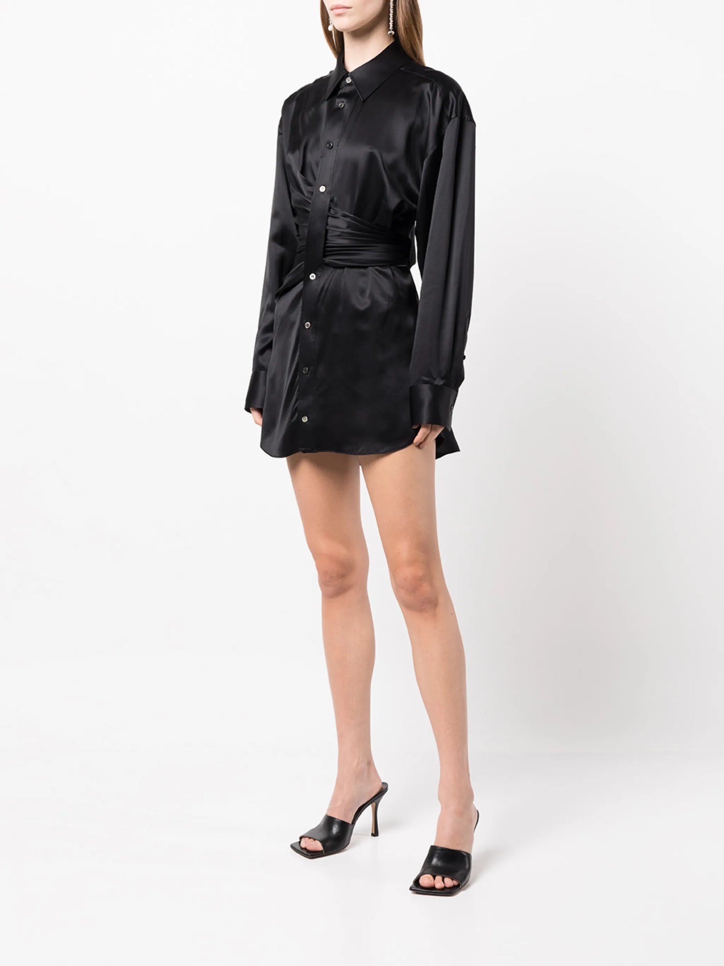 draped satin shirt dress