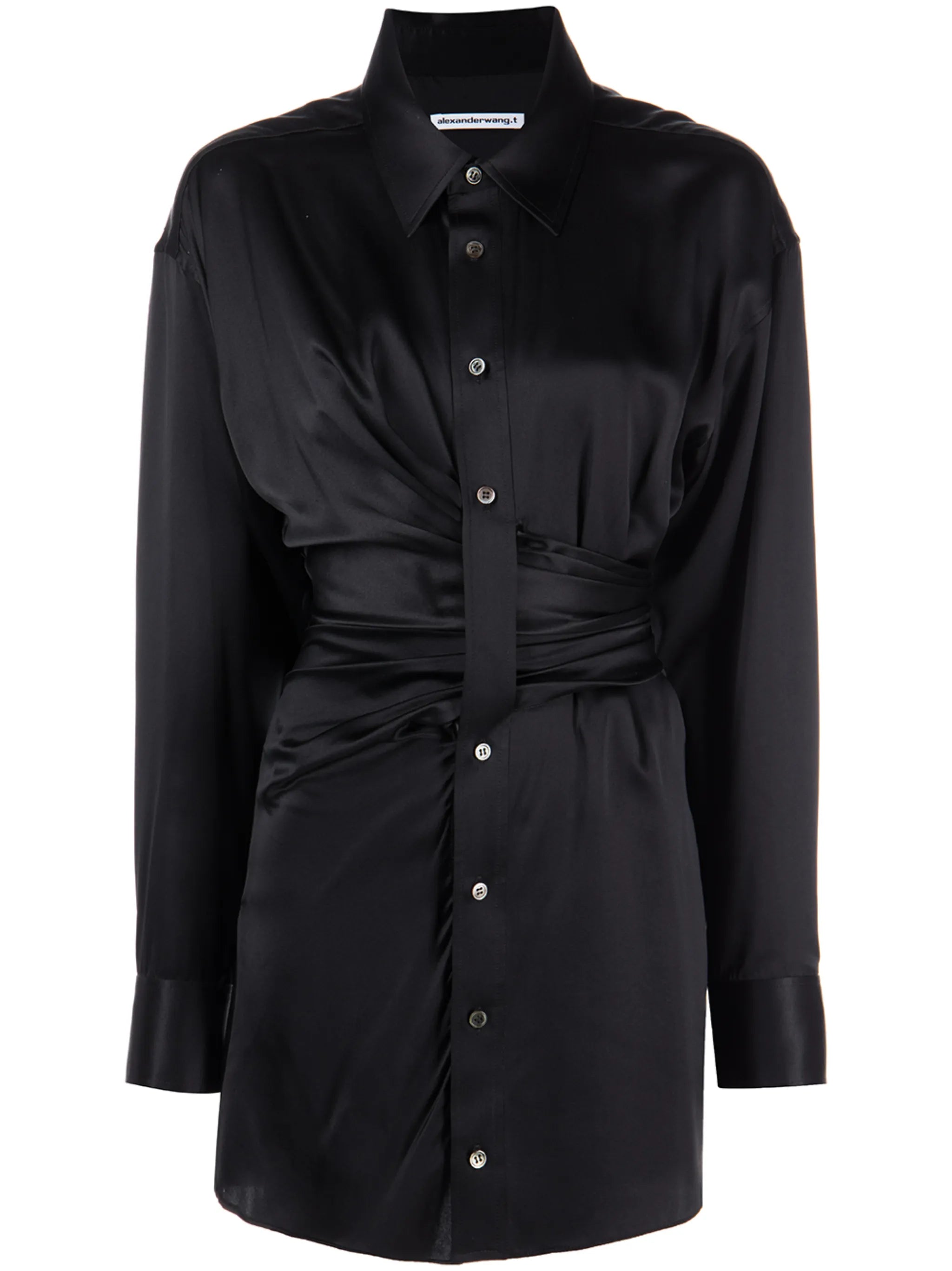 draped satin shirt dress