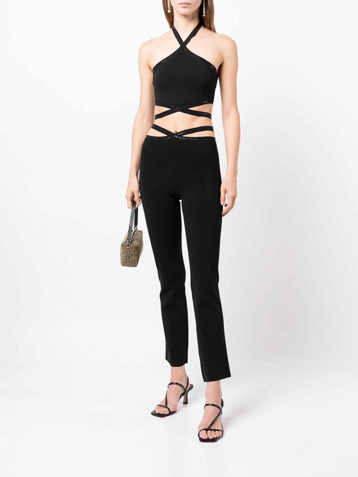 halterneck crossed logo vest