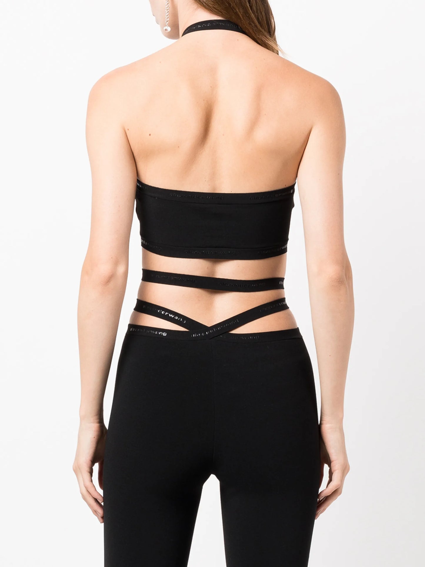 halterneck crossed logo vest