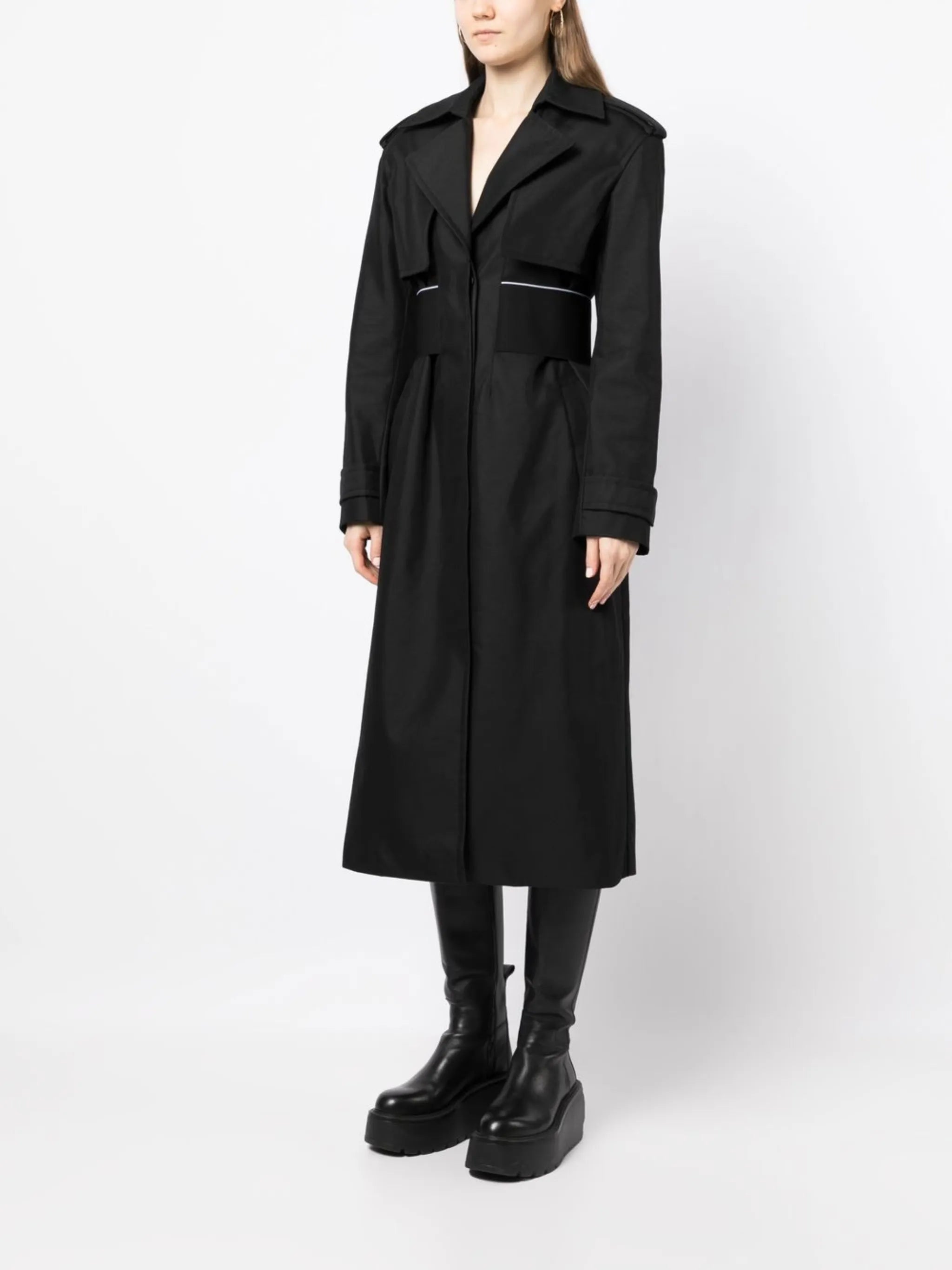 elasticated-logo trench coat