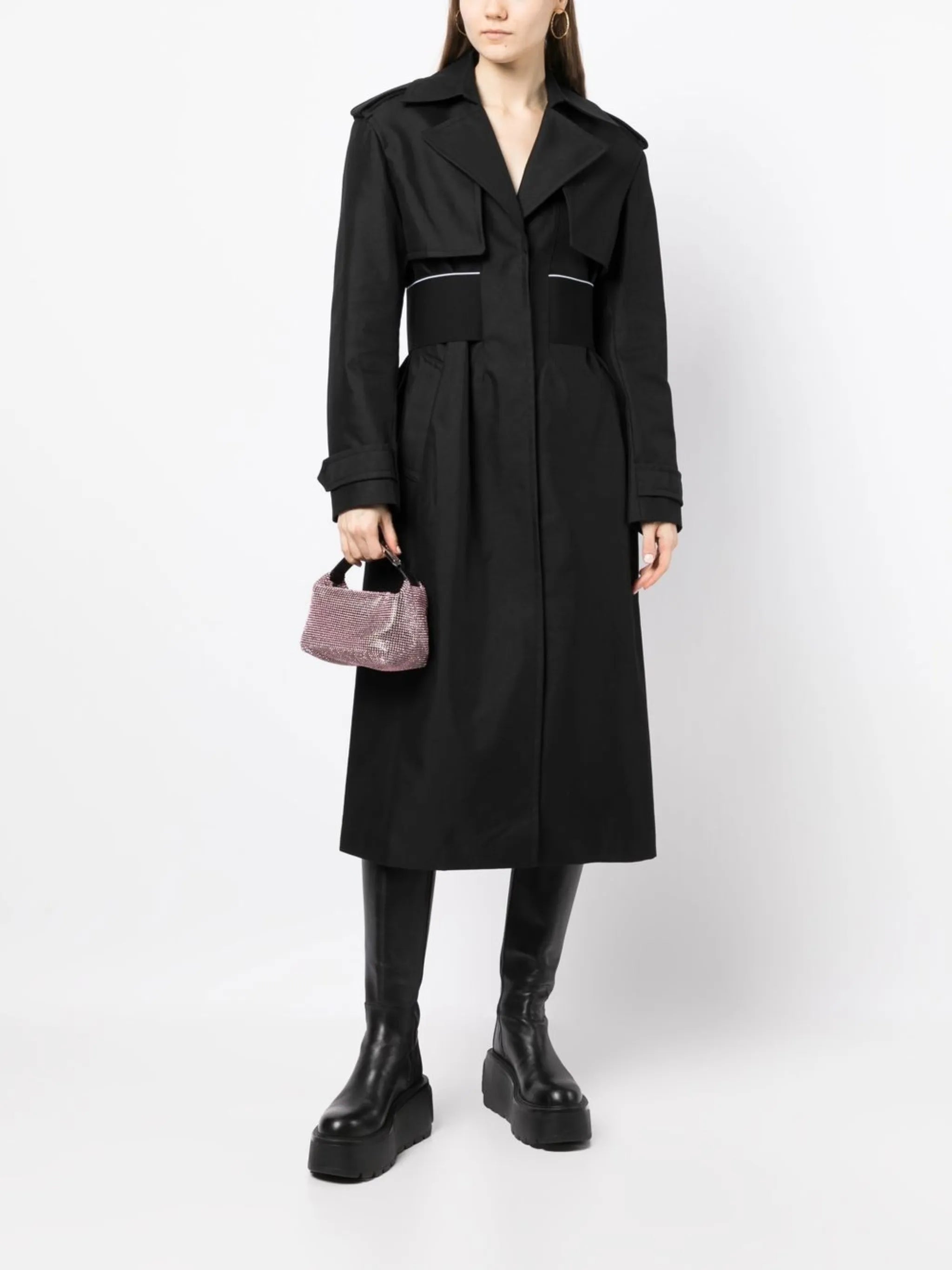 elasticated-logo trench coat