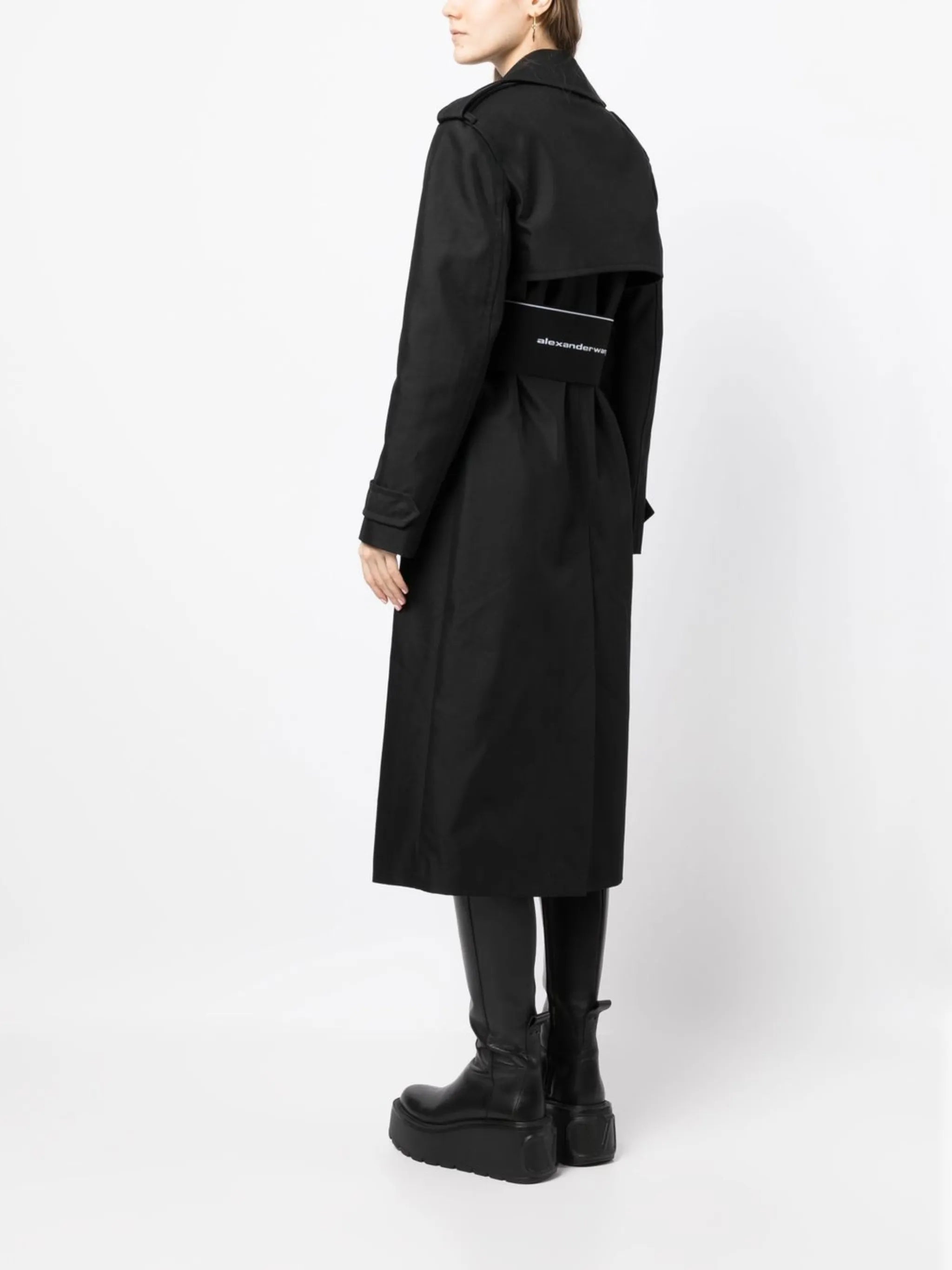 elasticated-logo trench coat